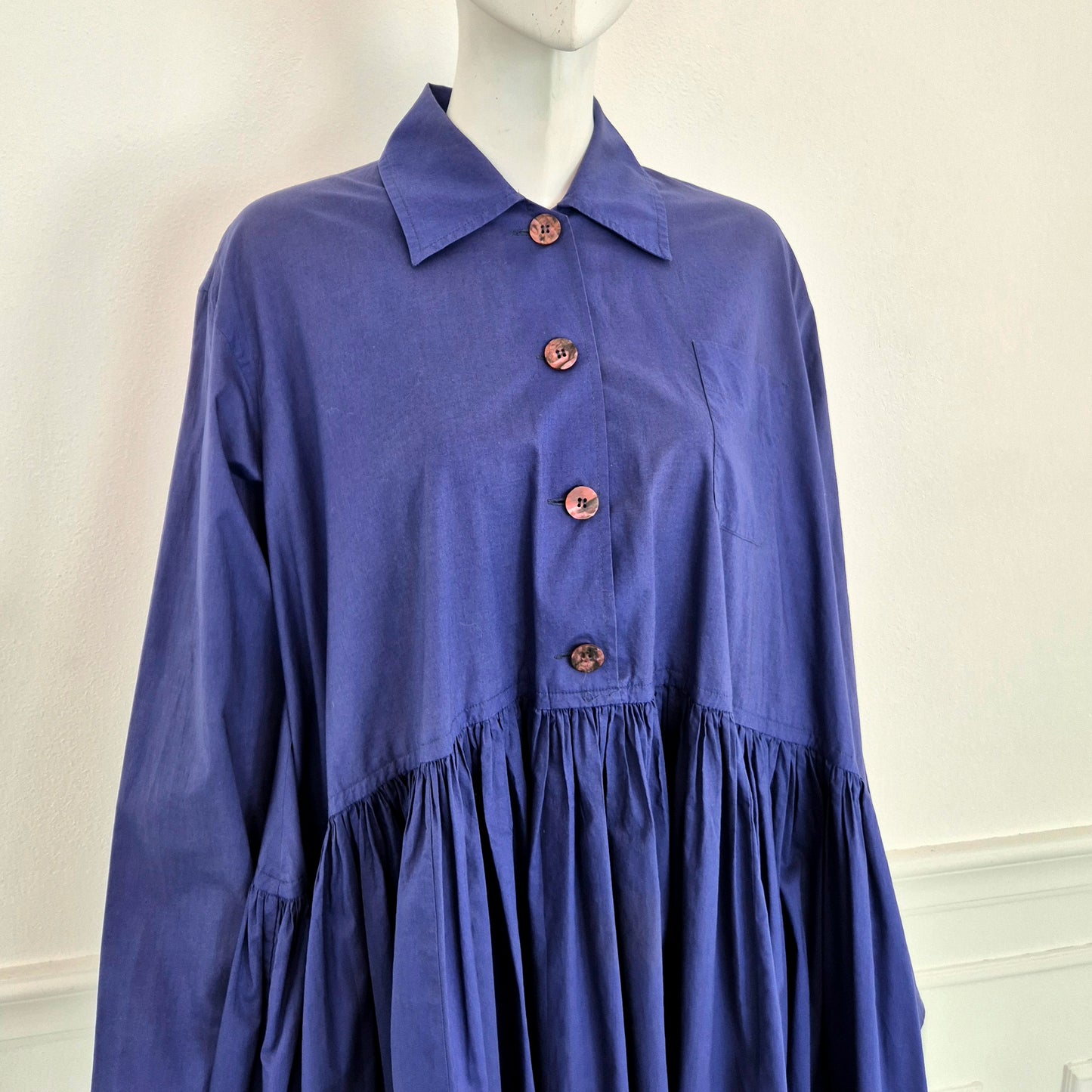 Romeo Gigli | Maxi camicia/abito balze blu indaco