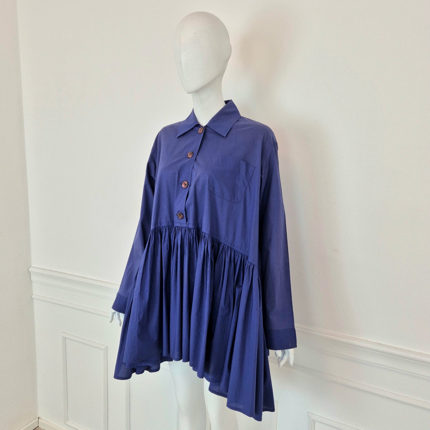 Romeo Gigli | Maxi camicia/abito balze blu indaco