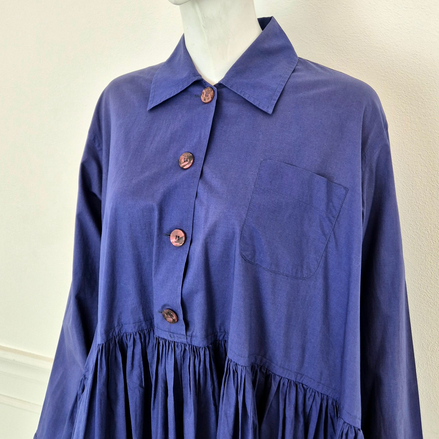 Romeo Gigli | Maxi camicia/abito balze blu indaco