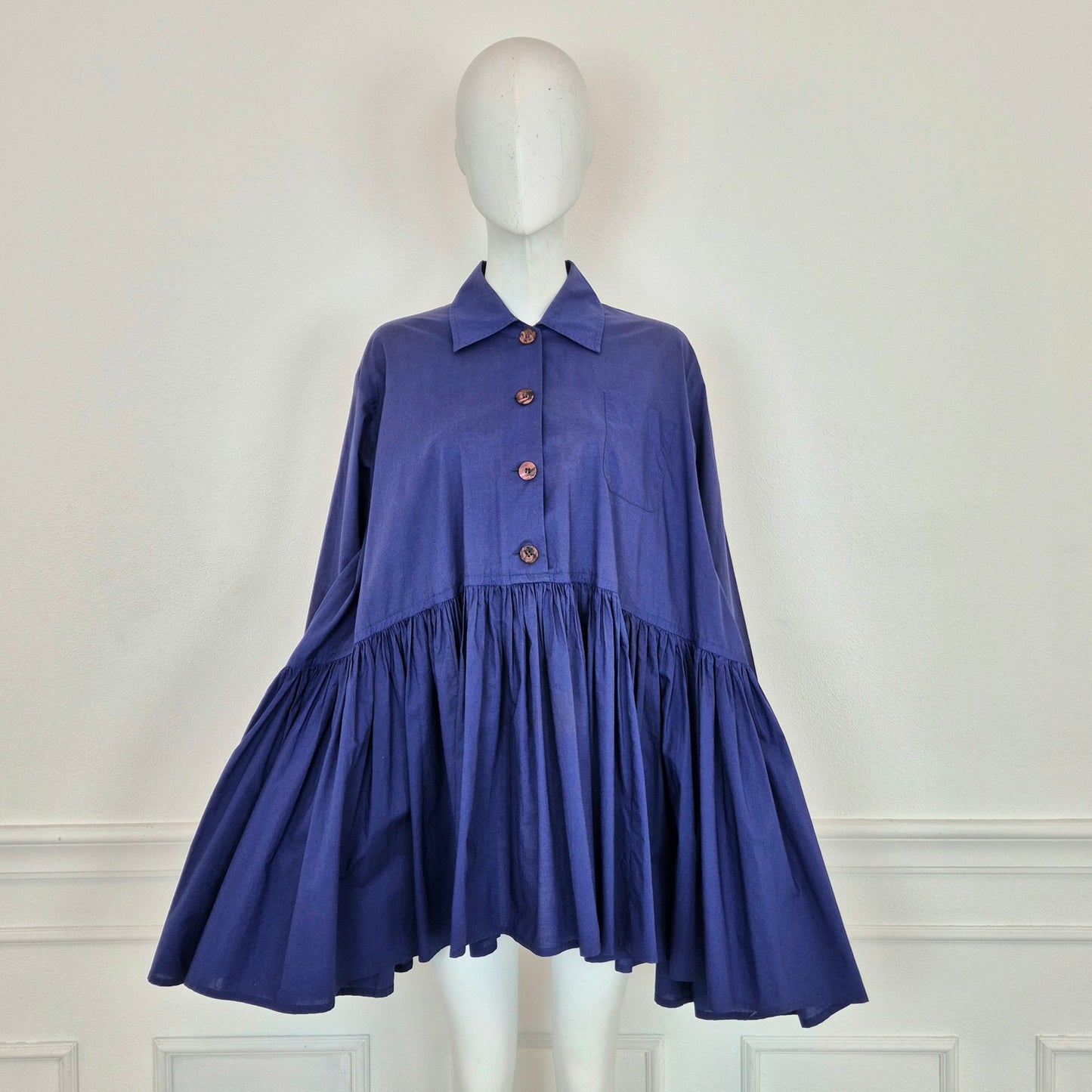 Romeo Gigli | Maxi camicia/abito balze blu indaco