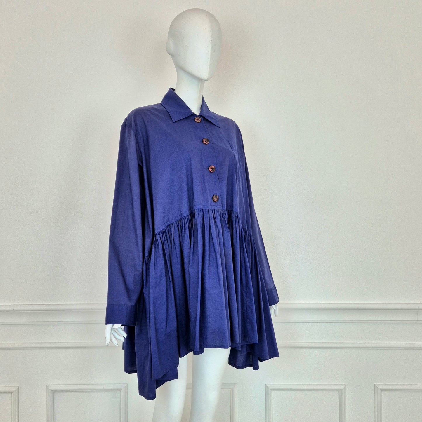 Romeo Gigli | Maxi camicia/abito balze blu indaco