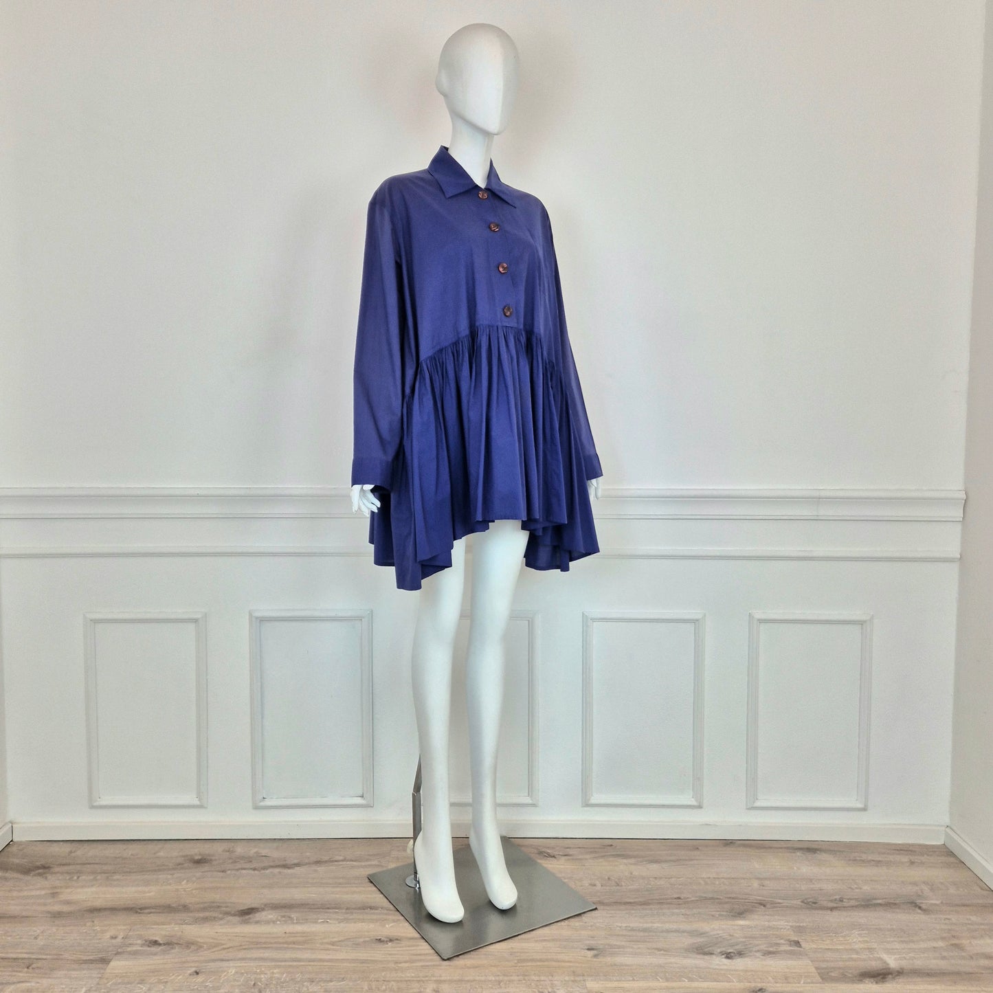 Romeo Gigli | Maxi camicia/abito balze blu indaco