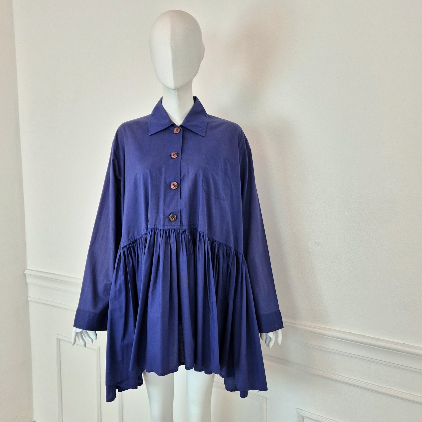 Romeo Gigli | Maxi camicia/abito balze blu indaco
