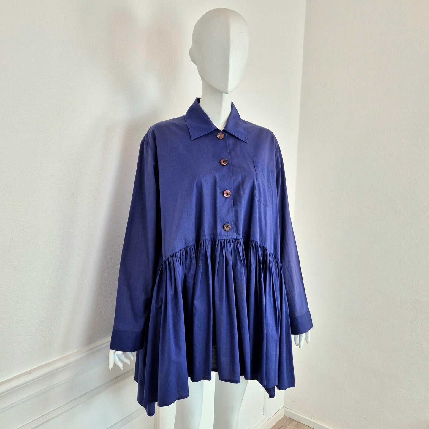 Romeo Gigli | Maxi camicia/abito balze blu indaco