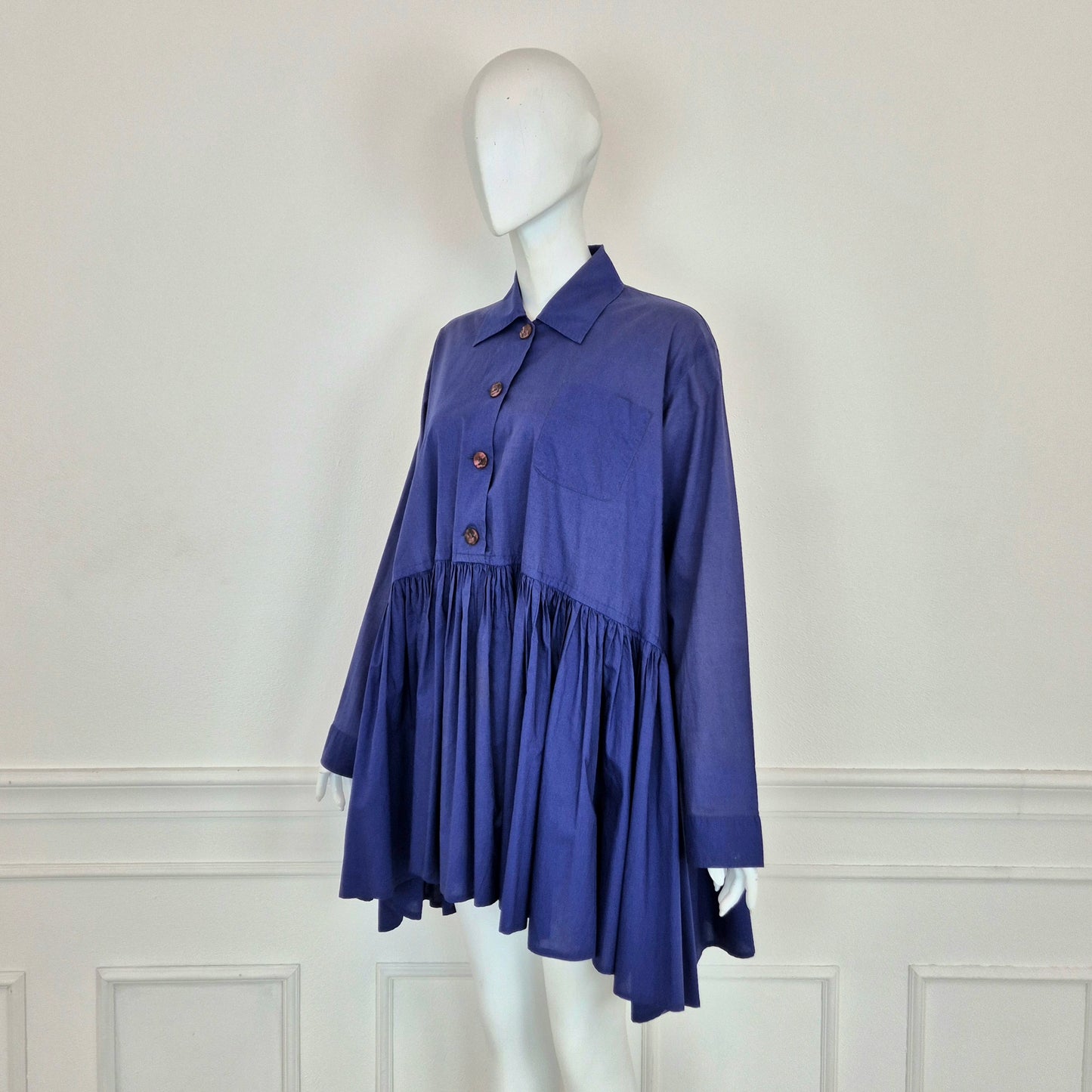 Romeo Gigli | Maxi camicia/abito balze blu indaco