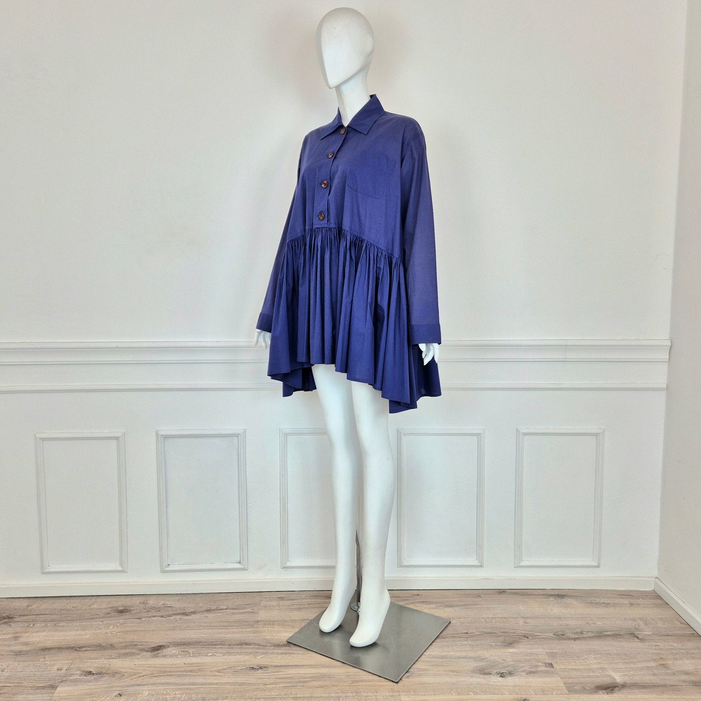 Romeo Gigli | Maxi camicia/abito balze blu indaco