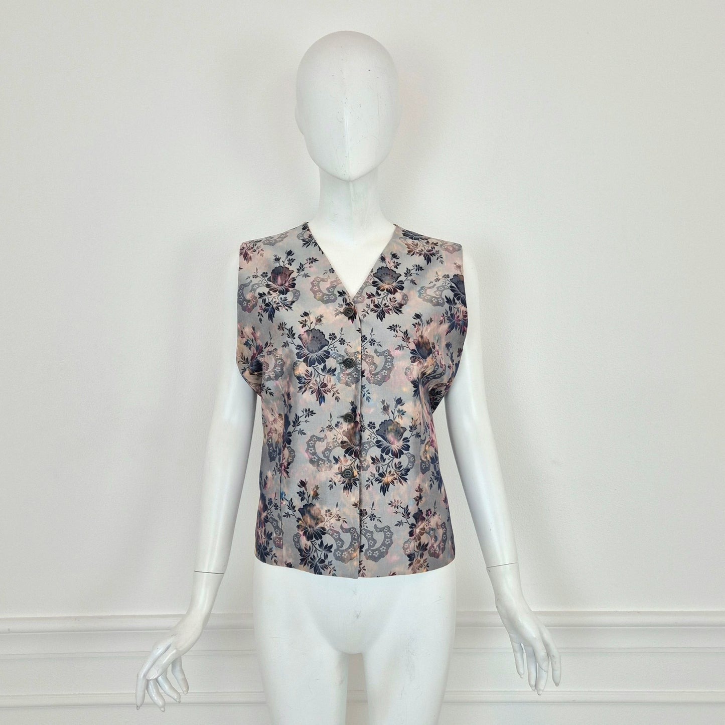 Callaghan by Romeo Gigli | Gilet in seta grigia stampa floreale 1991