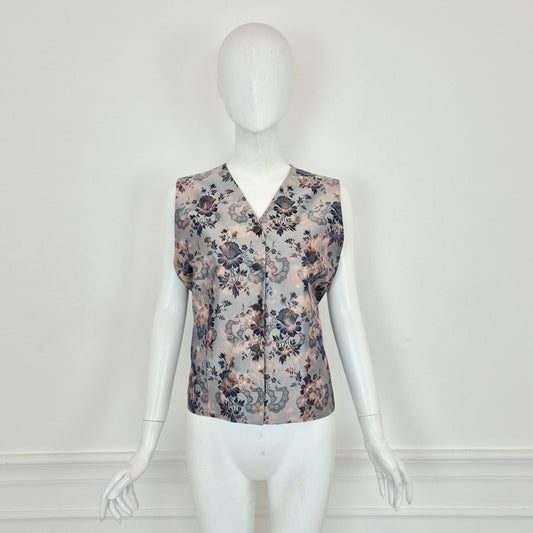 Callaghan by Romeo Gigli | Gilet in seta grigia stampa floreale 1991