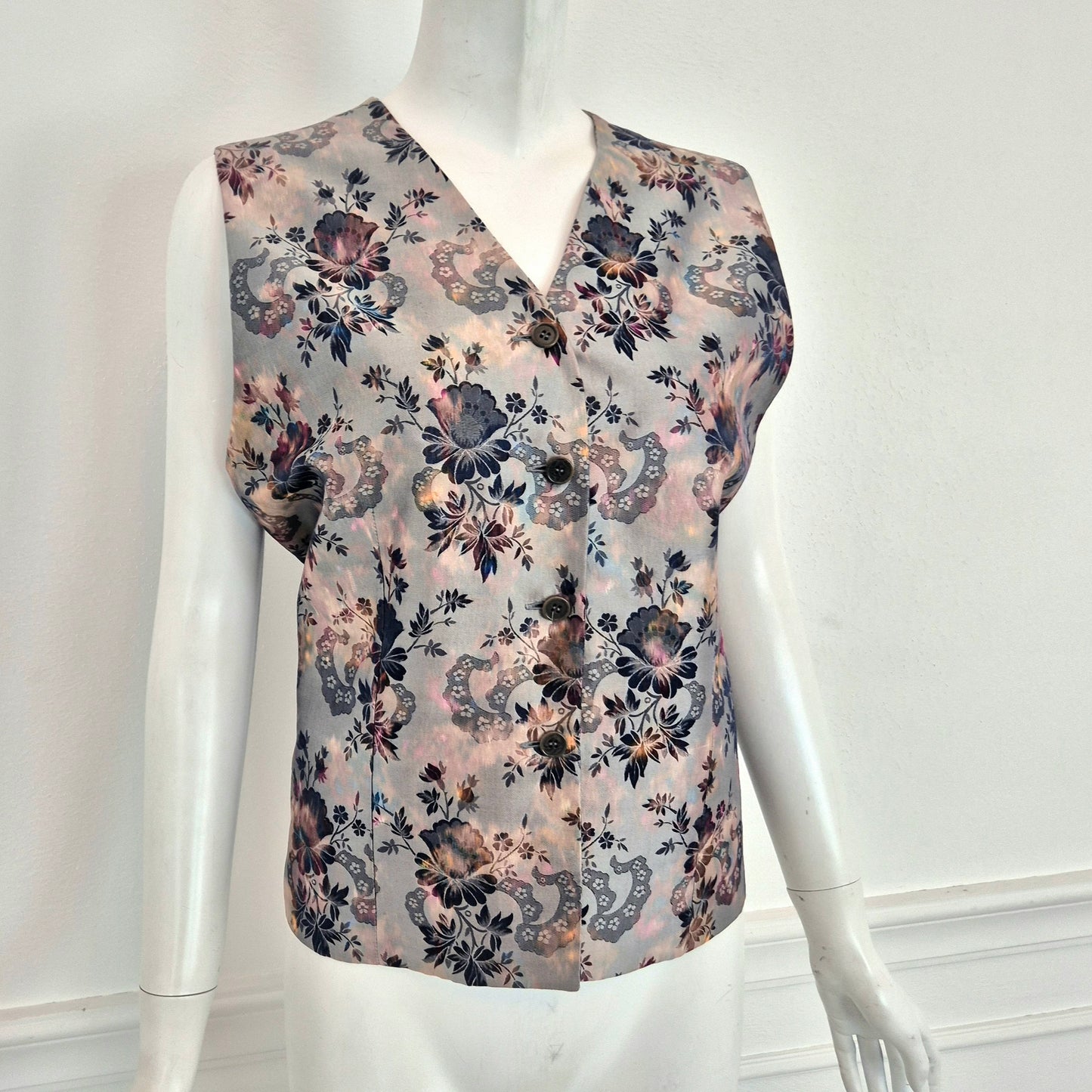 Callaghan by Romeo Gigli | Gilet in seta grigia stampa floreale 1991
