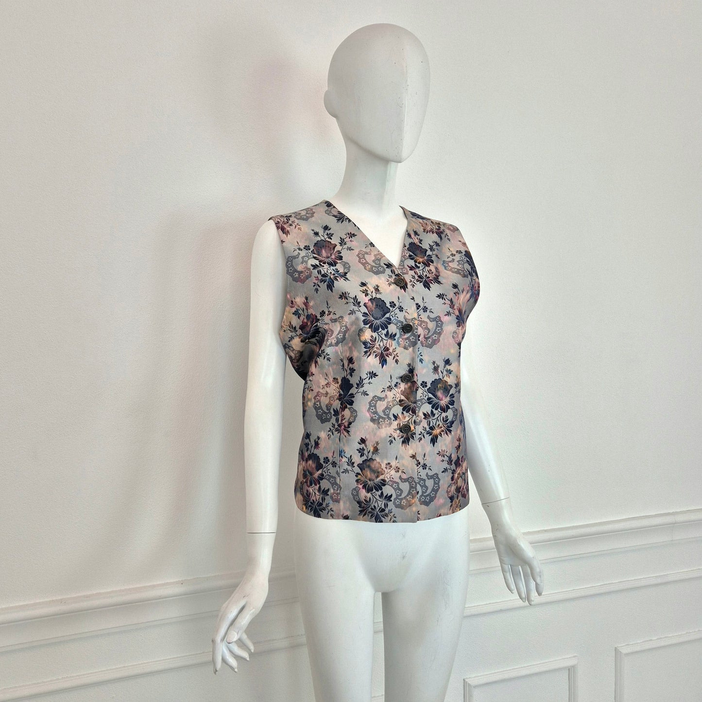 Callaghan by Romeo Gigli | Gilet in seta grigia stampa floreale 1991