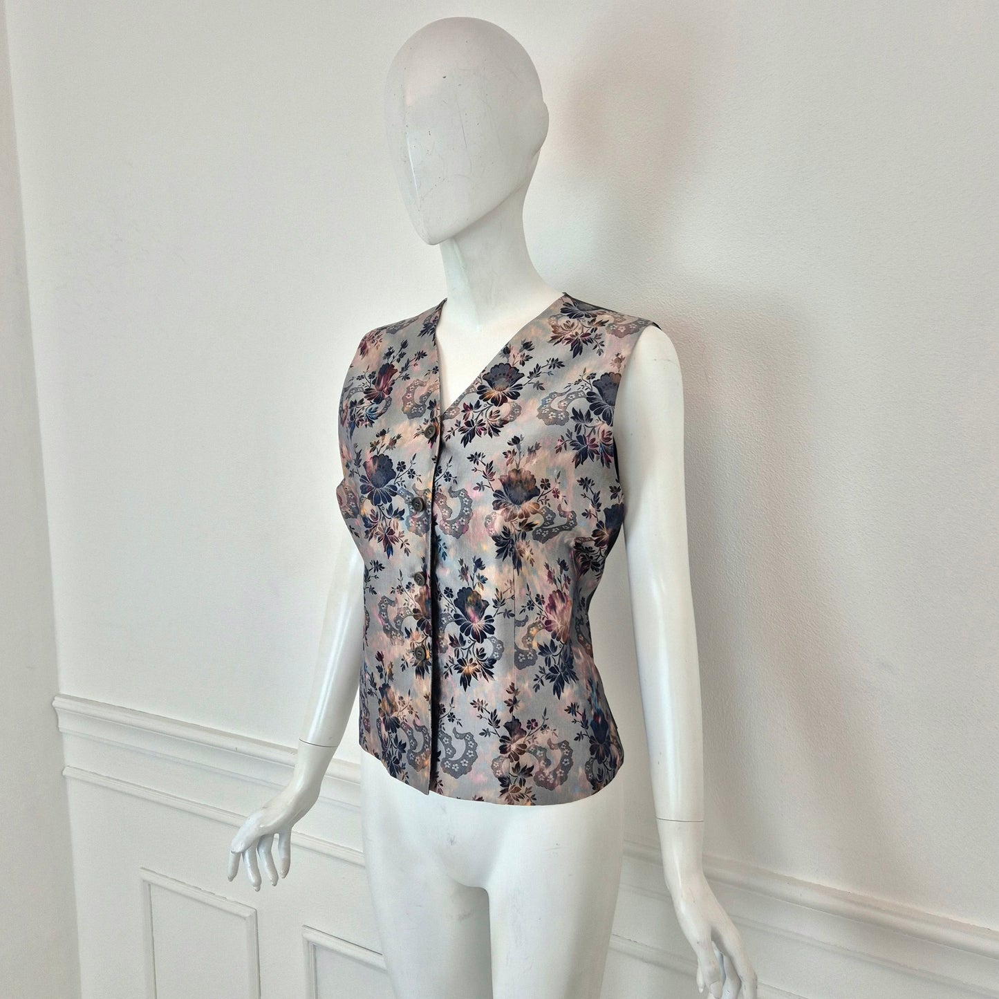 Callaghan by Romeo Gigli | Gilet in seta grigia stampa floreale 1991