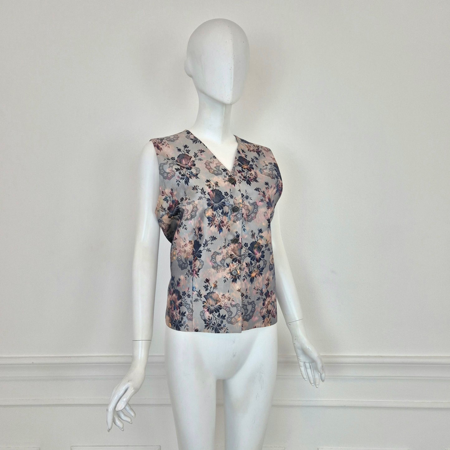 Callaghan by Romeo Gigli | Gilet in seta grigia stampa floreale 1991