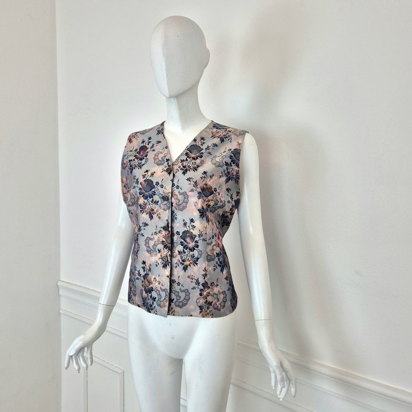 Callaghan by Romeo Gigli | Gilet in seta grigia stampa floreale 1991