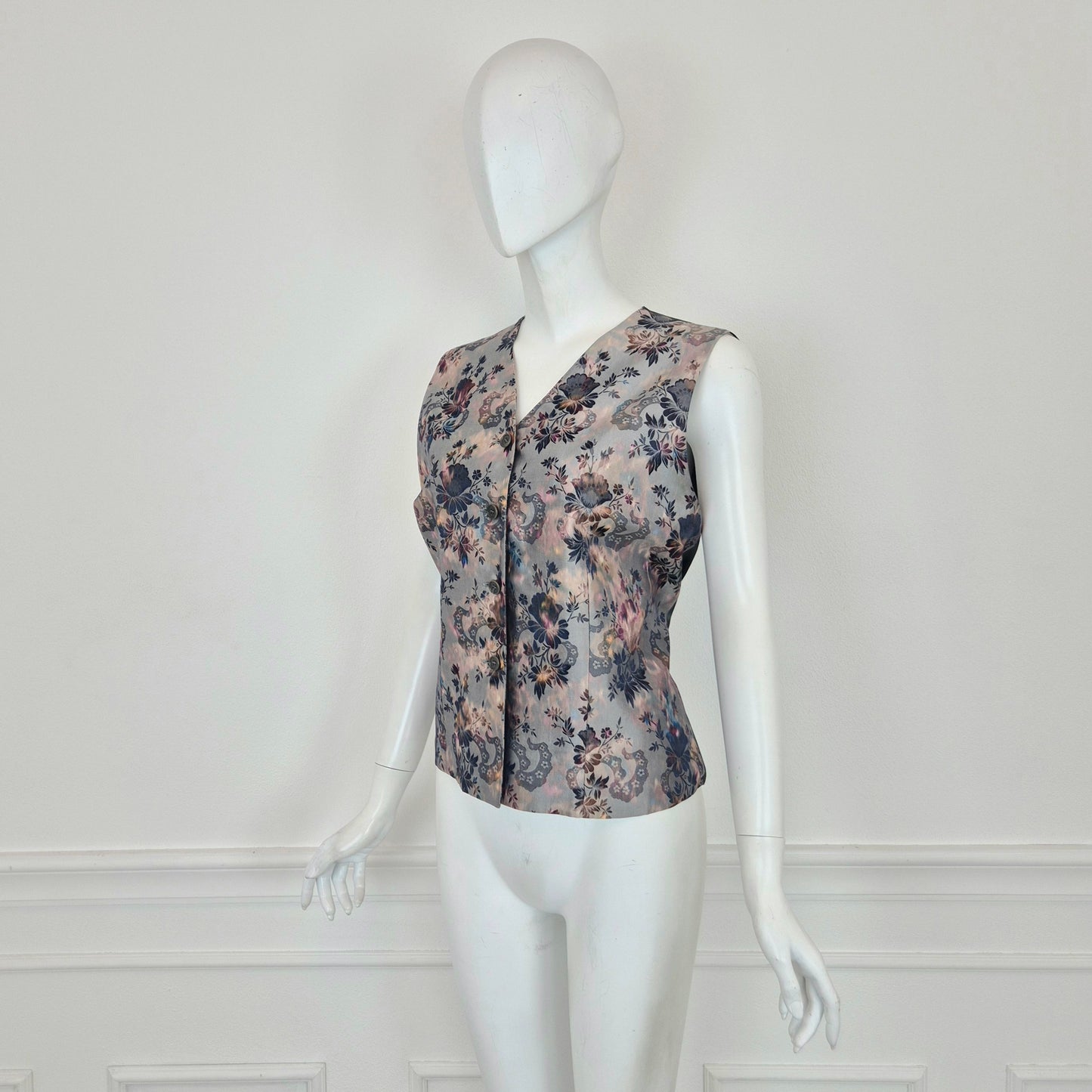 Callaghan by Romeo Gigli | Gilet in seta grigia stampa floreale 1991