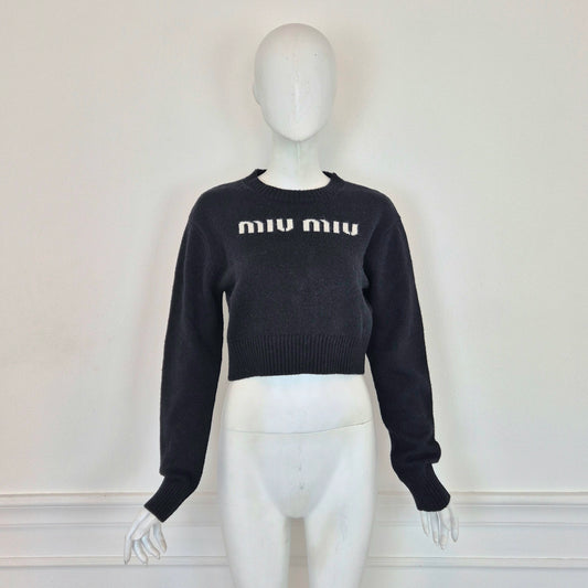 Miu Miu | Maglione nero cropped con logo