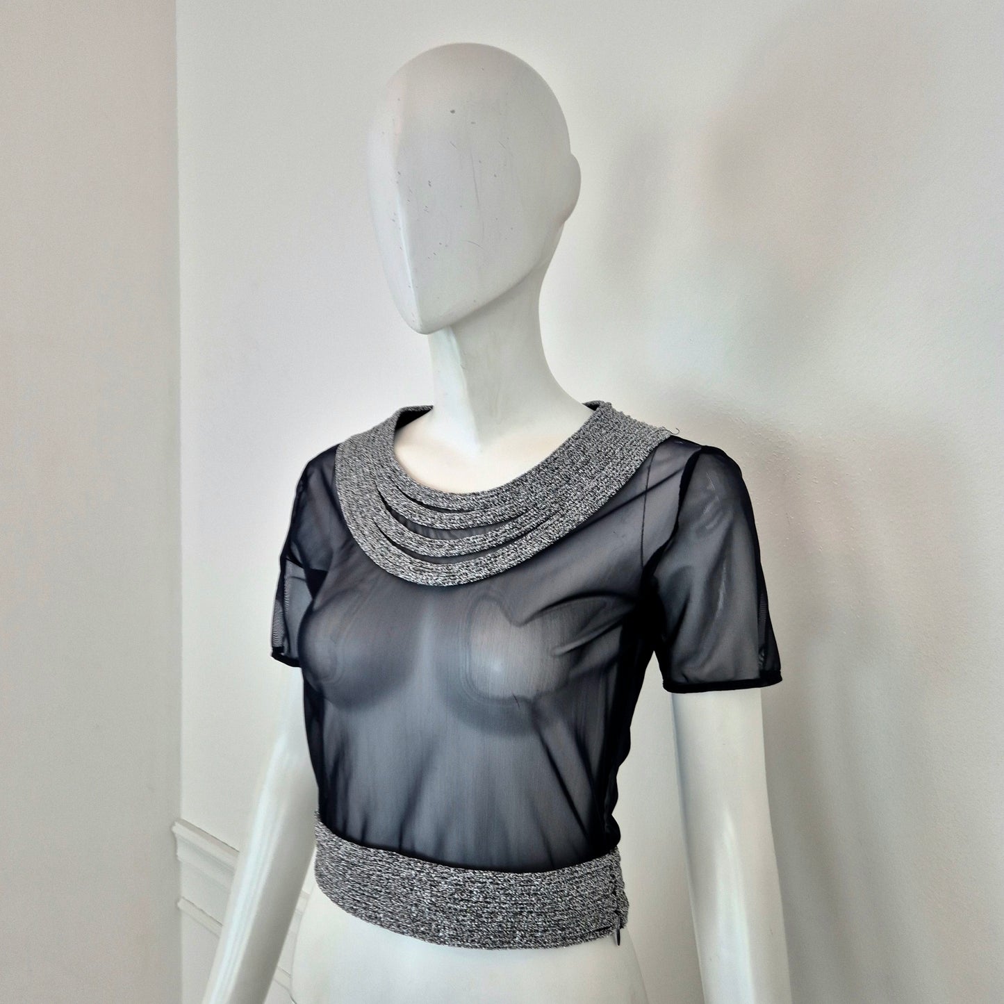 Gianfranco Ferrè | Maglia blu velata ricamo argento