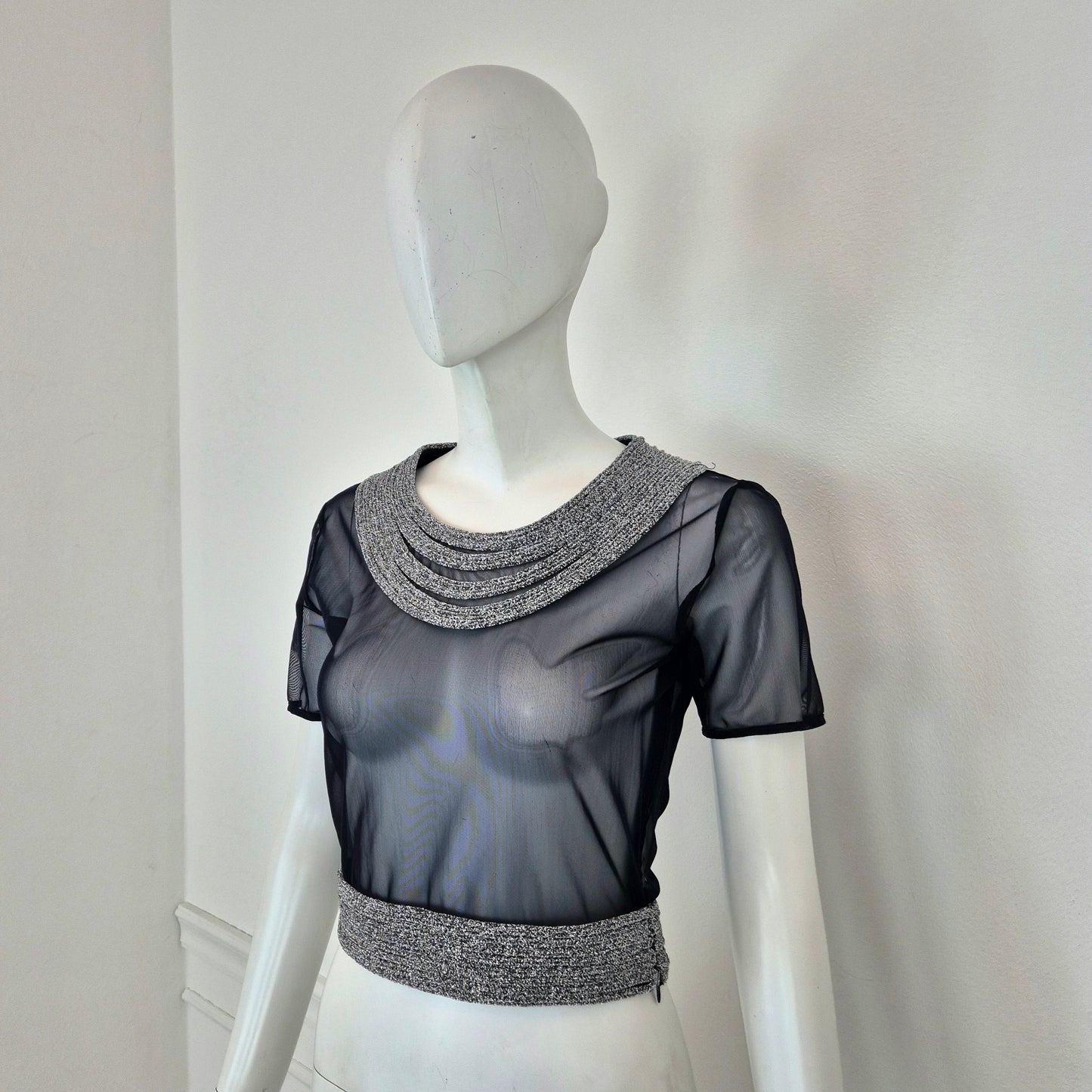 Gianfranco Ferrè | Maglia blu velata ricamo argento