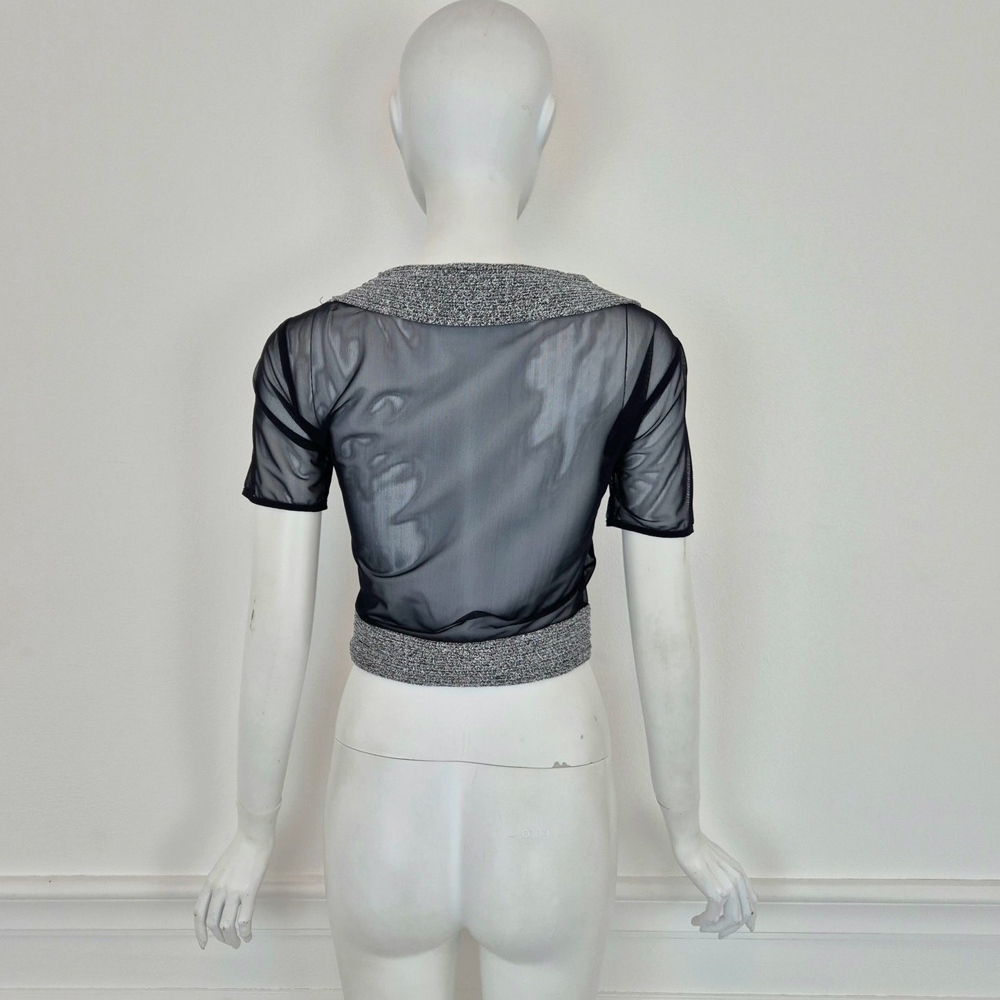 Gianfranco Ferrè | Maglia blu velata ricamo argento