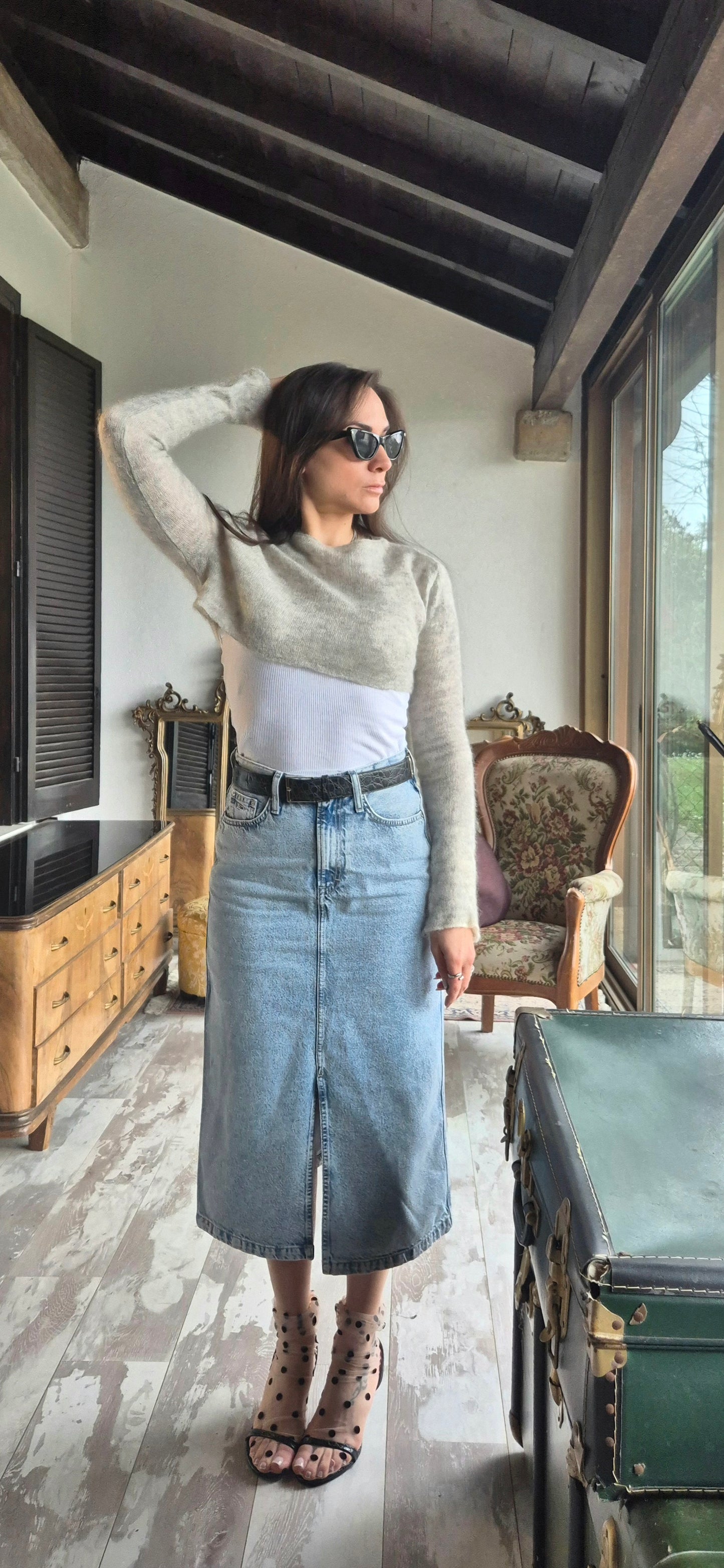 Tommy Hilfiger | Gonna midi in denim lavaggio chiaro