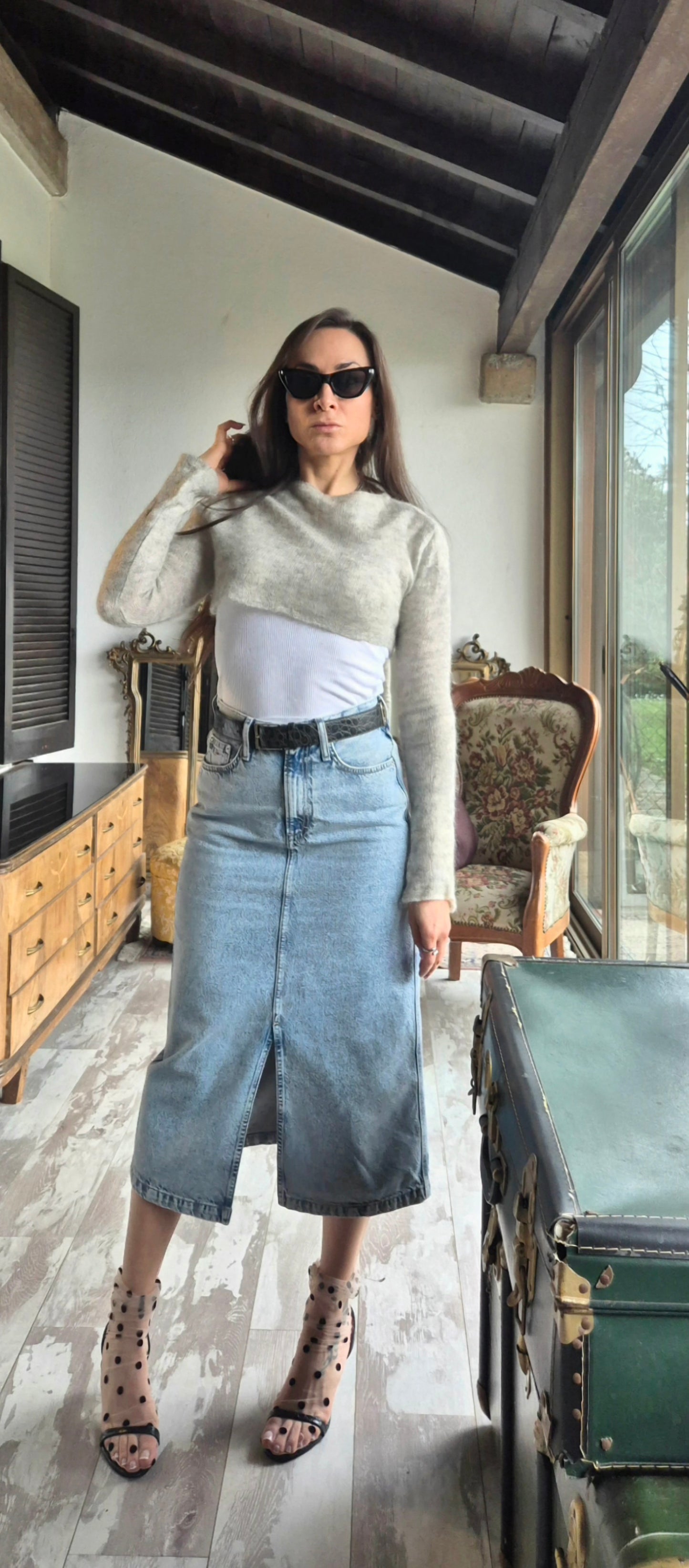 Tommy Hilfiger | Gonna midi in denim lavaggio chiaro