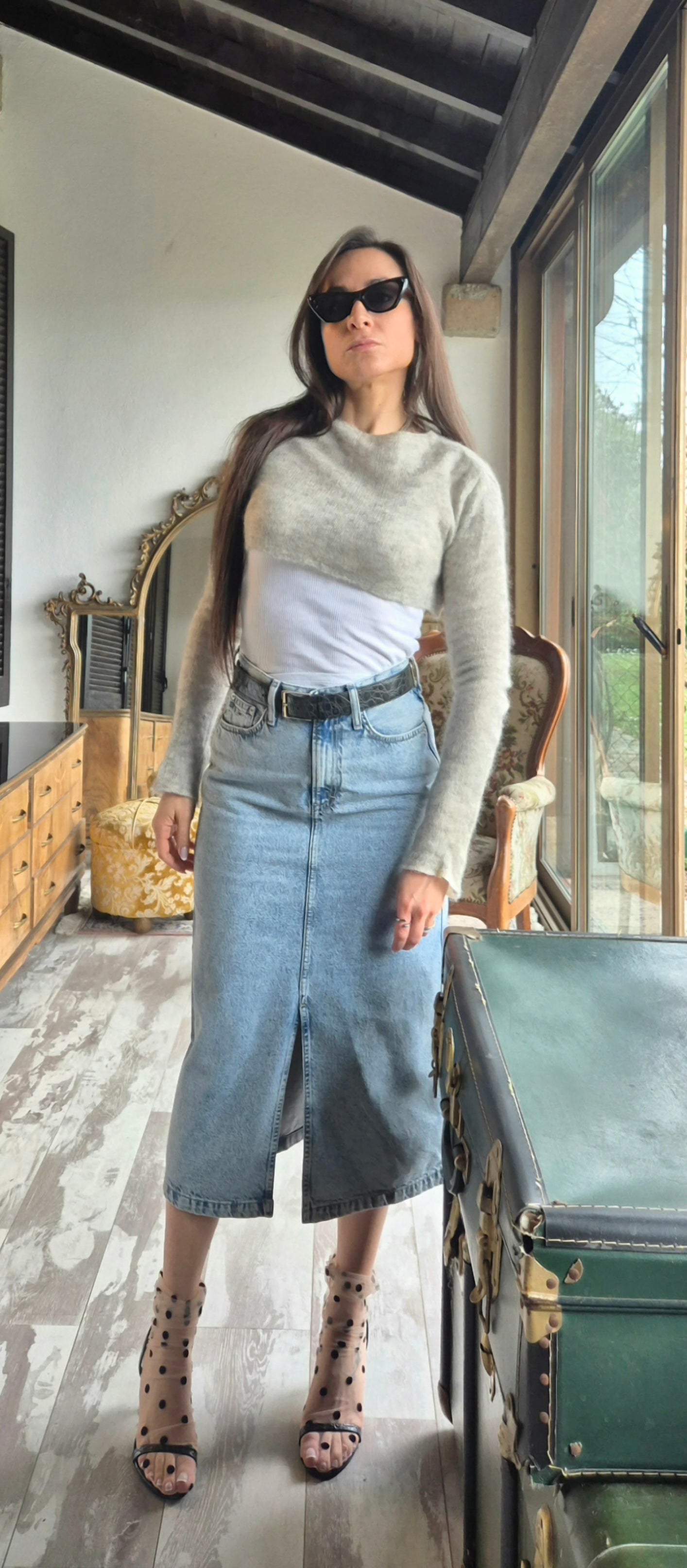 Tommy Hilfiger | Gonna midi in denim lavaggio chiaro