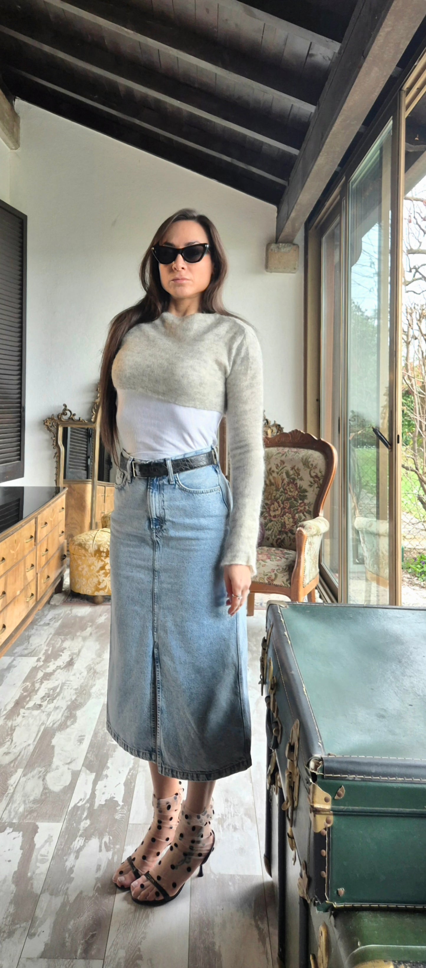 Tommy Hilfiger | Gonna midi in denim lavaggio chiaro