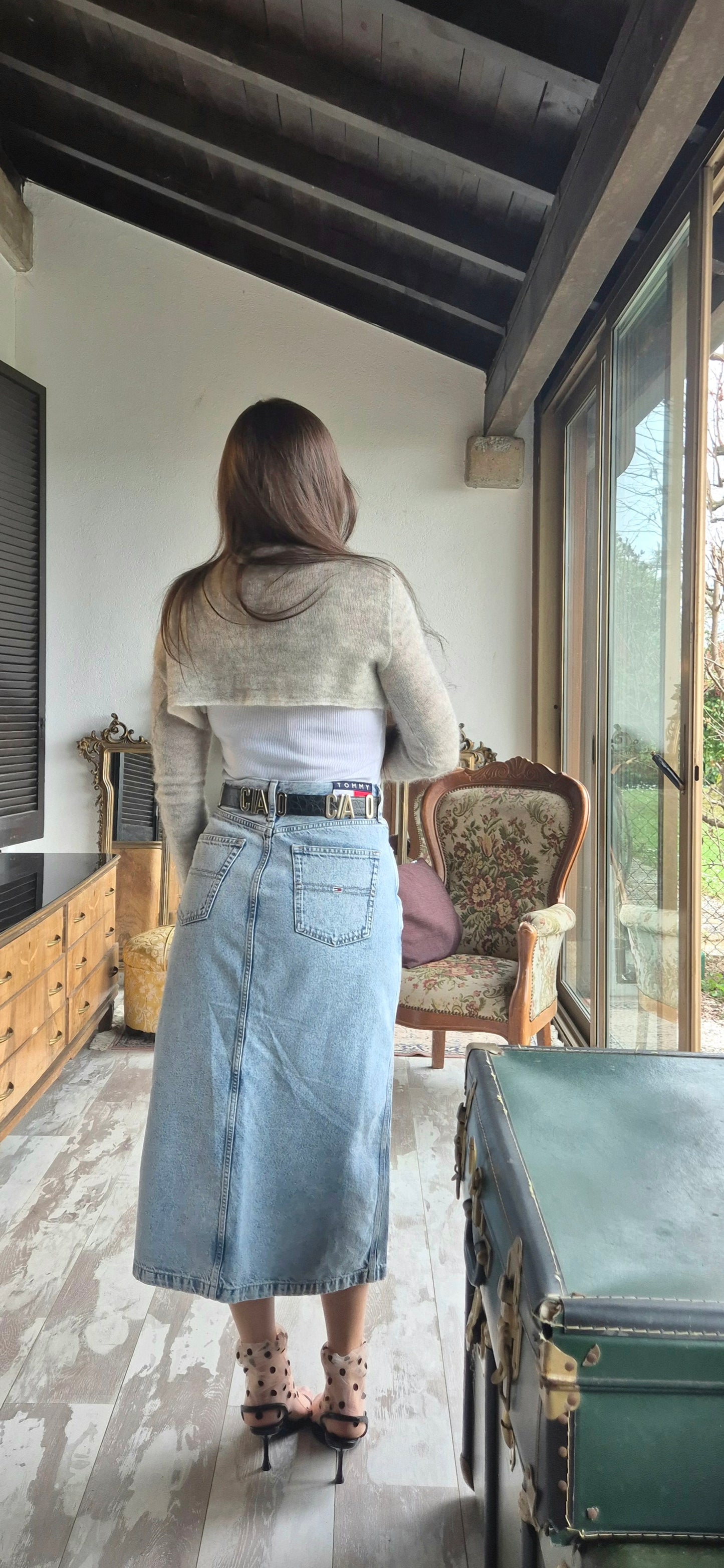 Tommy Hilfiger | Gonna midi in denim lavaggio chiaro