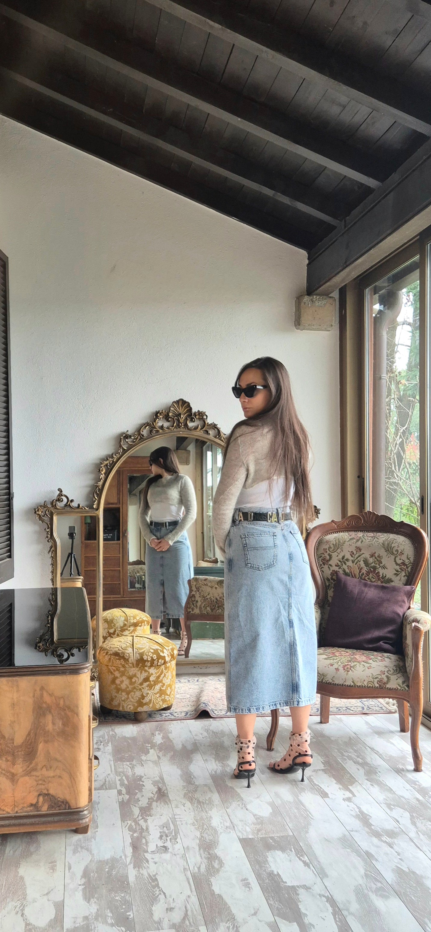 Tommy Hilfiger | Gonna midi in denim lavaggio chiaro