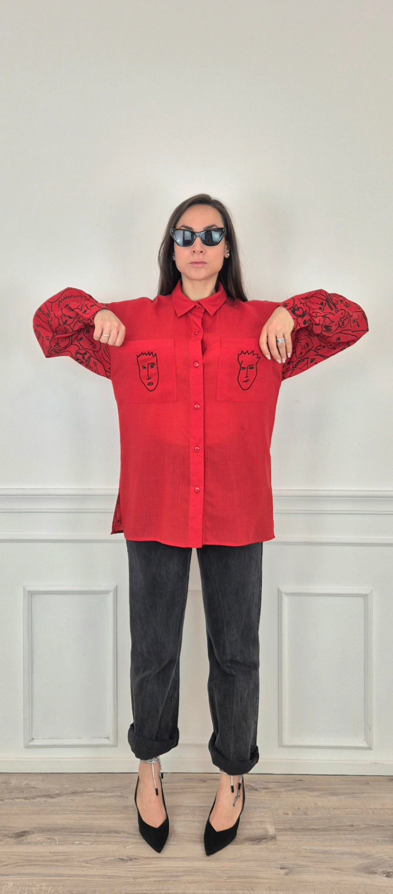 Jc de Castelbajac Ko and Co | Camicia rossa stampa facce