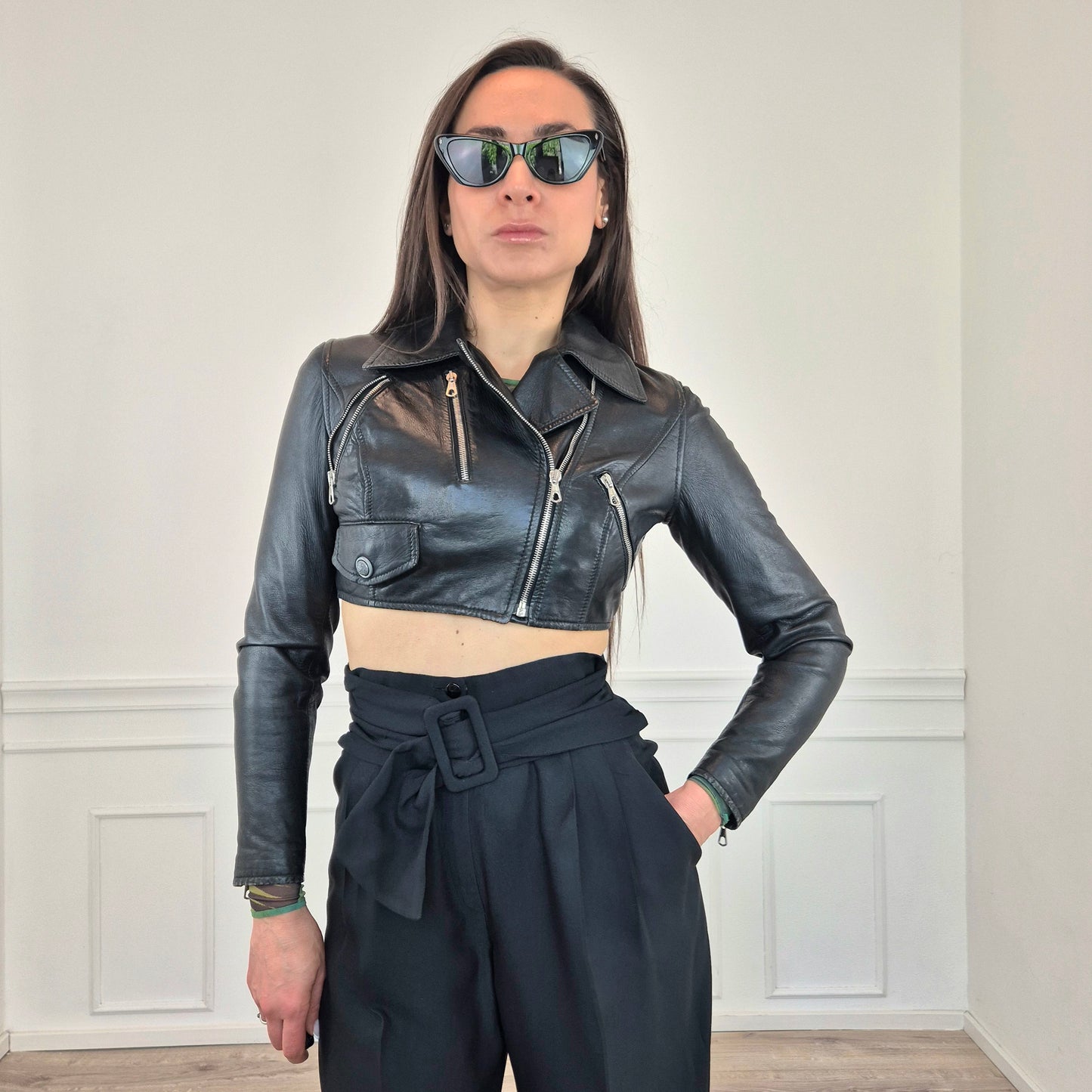 Moschino | Chiodo corto in pelle nera