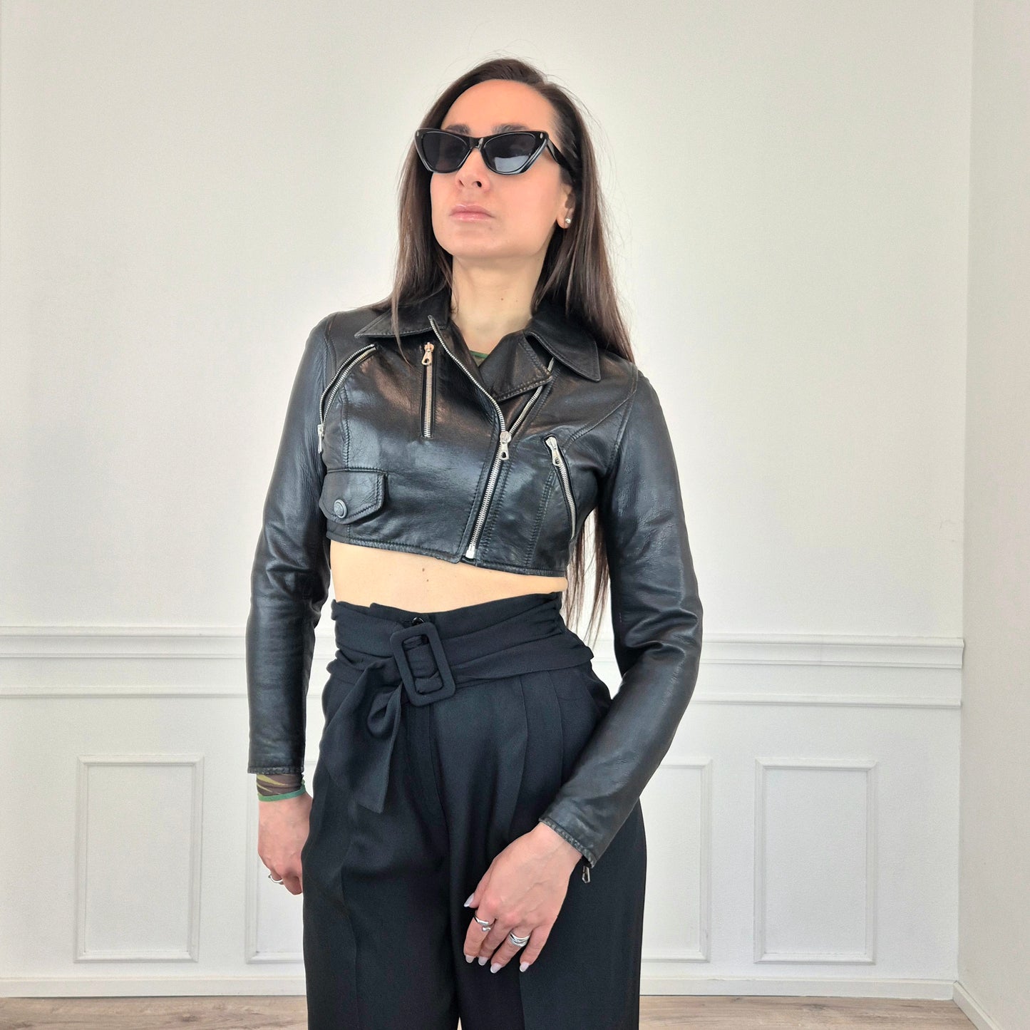 Moschino | Chiodo corto in pelle nera