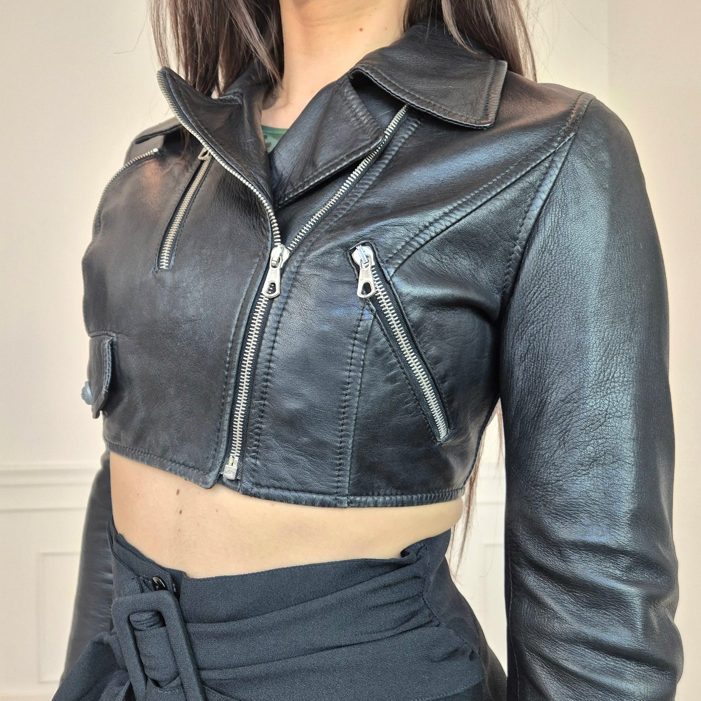 Moschino | Chiodo corto in pelle nera