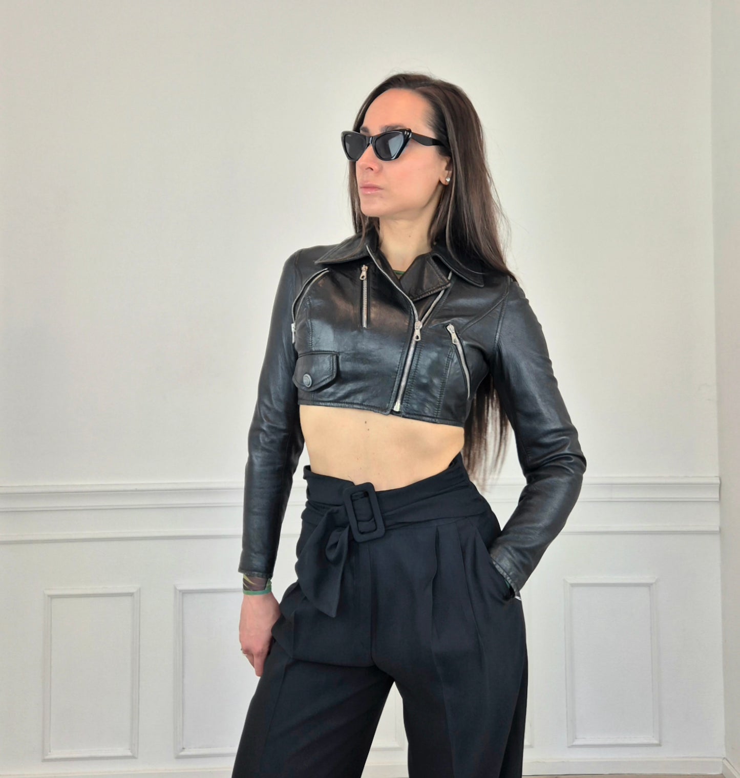 Moschino | Chiodo corto in pelle nera