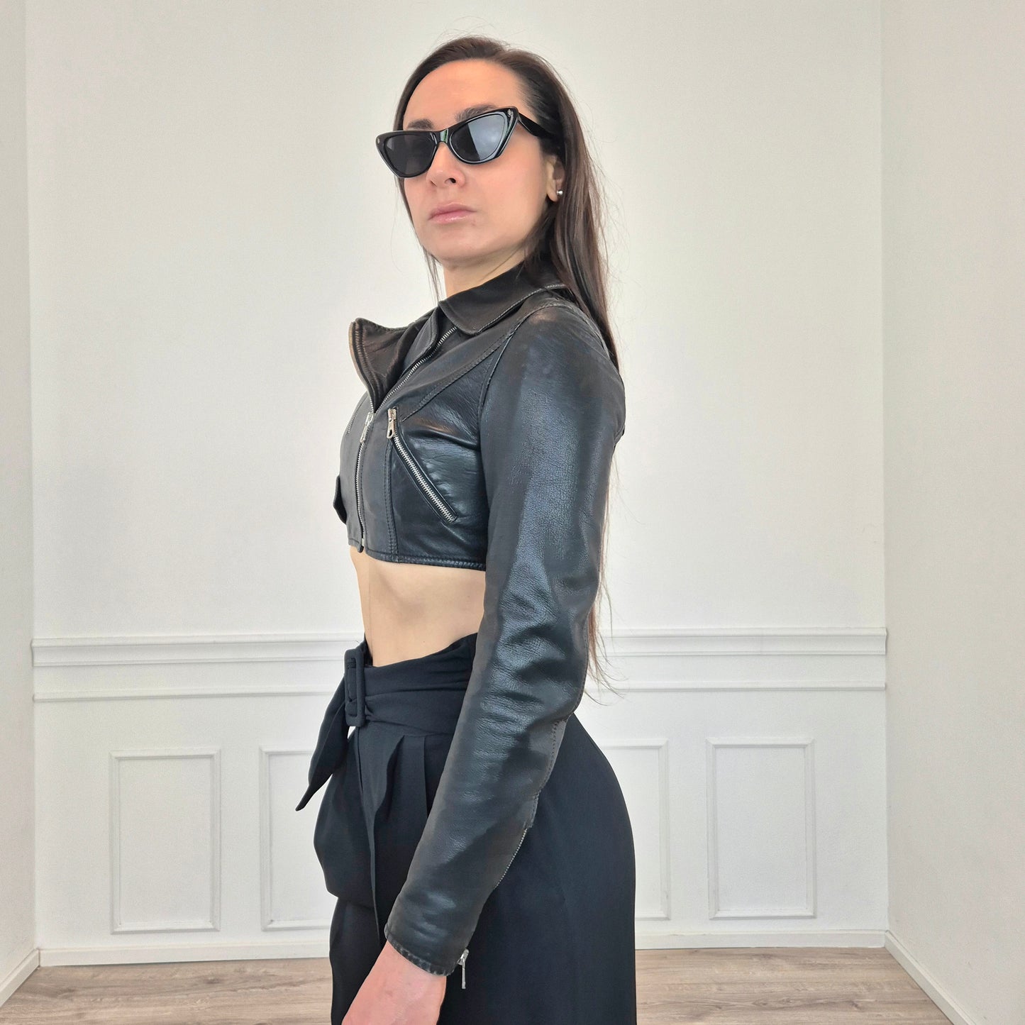 Moschino | Chiodo corto in pelle nera