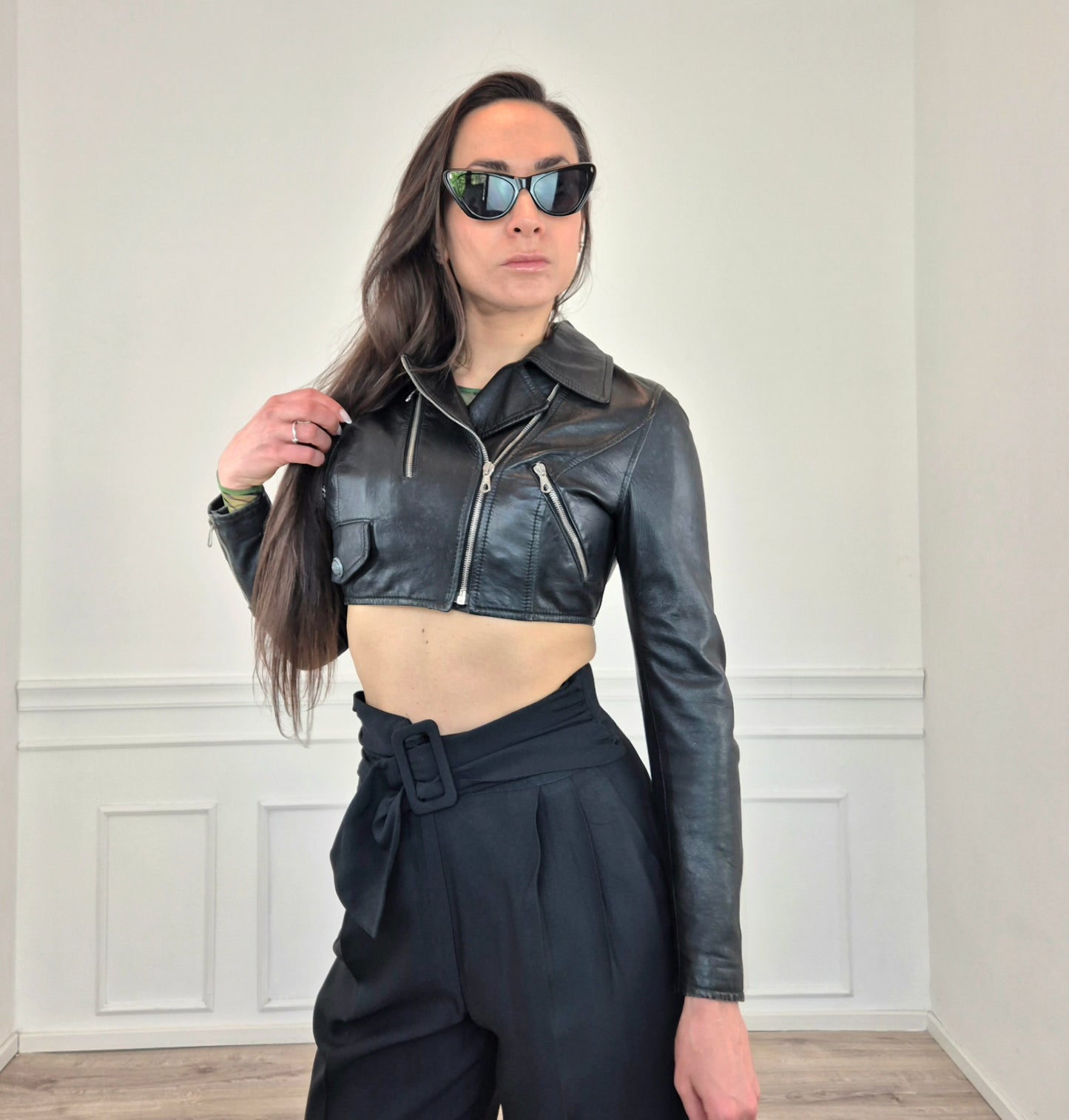 Moschino | Chiodo corto in pelle nera