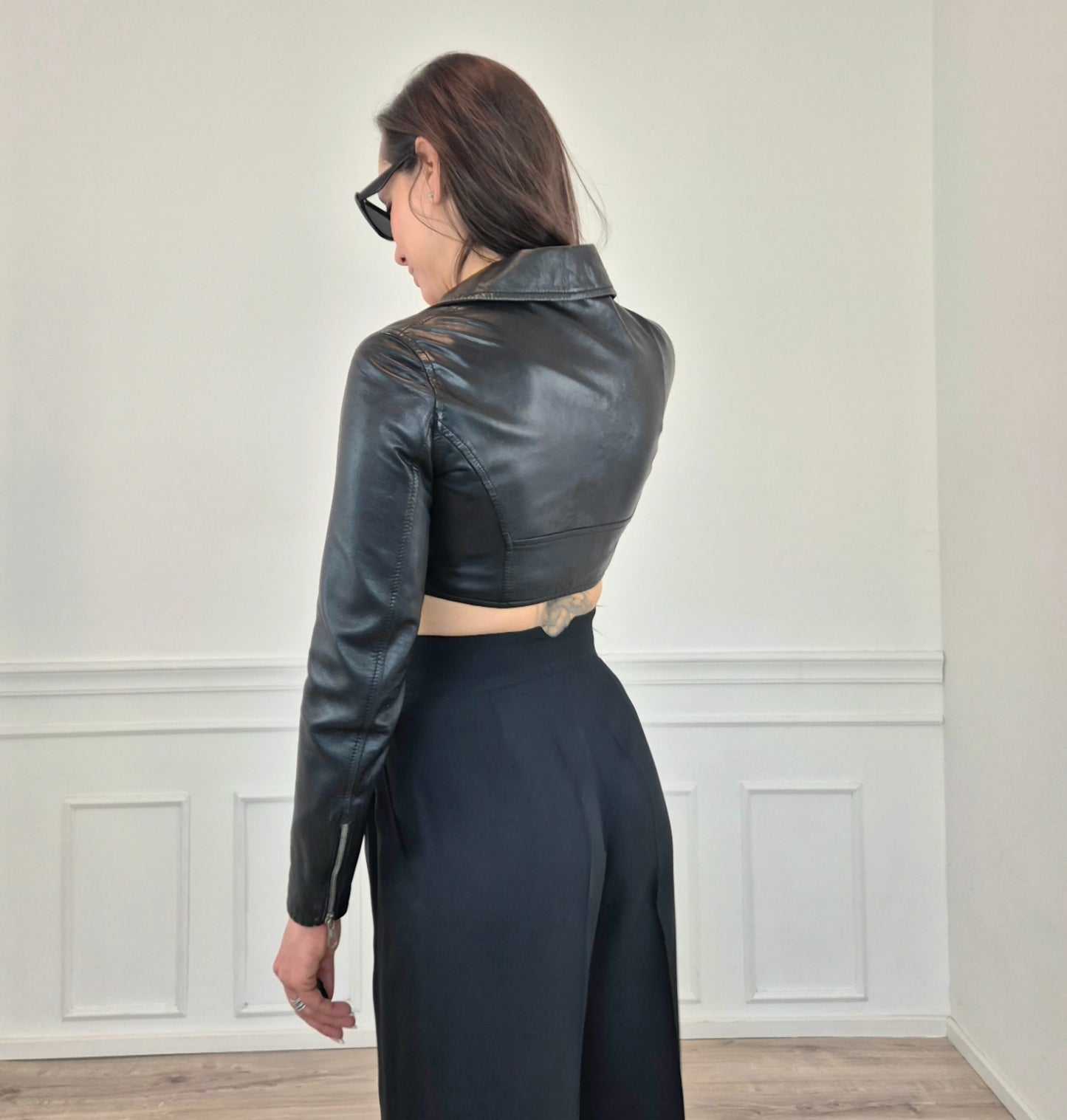 Moschino | Chiodo corto in pelle nera