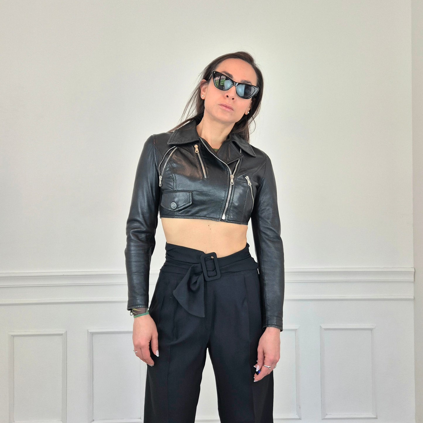 Moschino | Chiodo corto in pelle nera