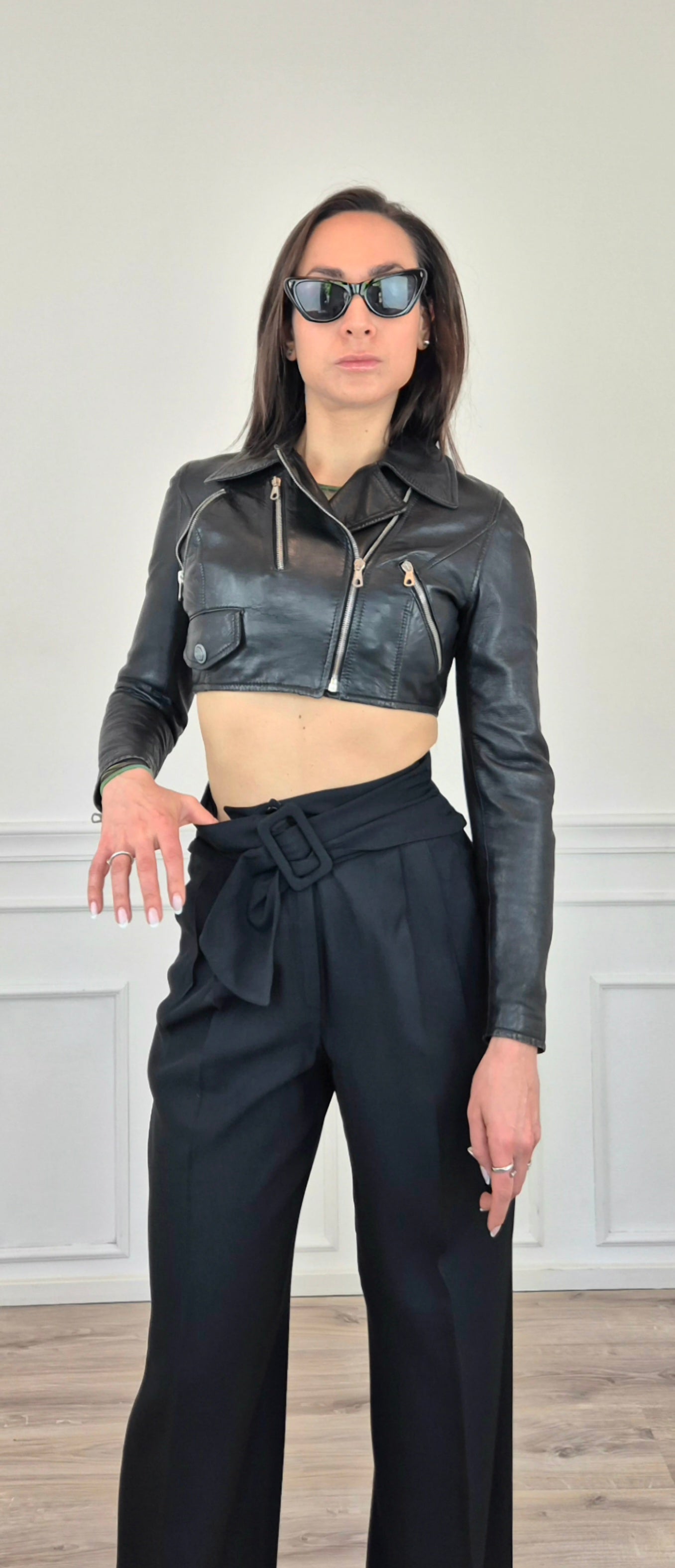 Moschino | Chiodo corto in pelle nera