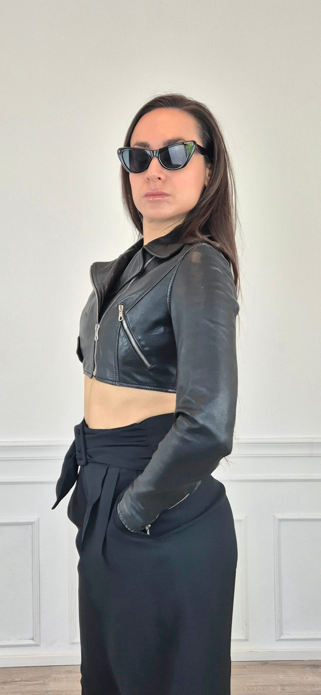 Moschino | Chiodo corto in pelle nera