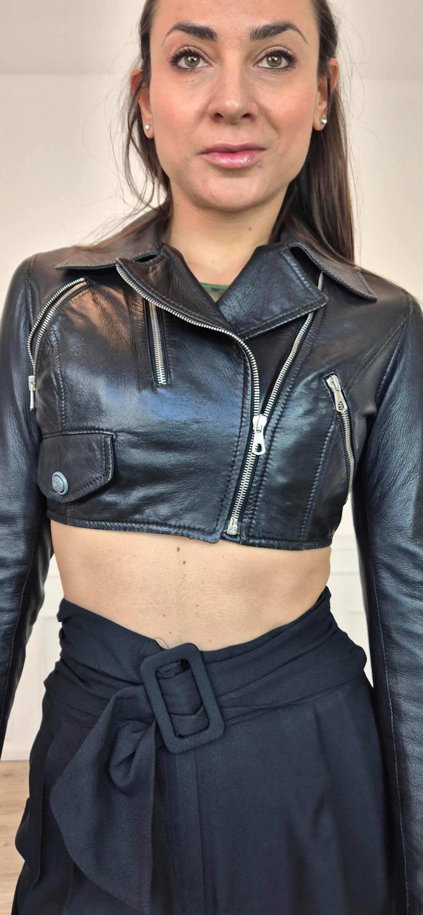 Moschino | Chiodo corto in pelle nera