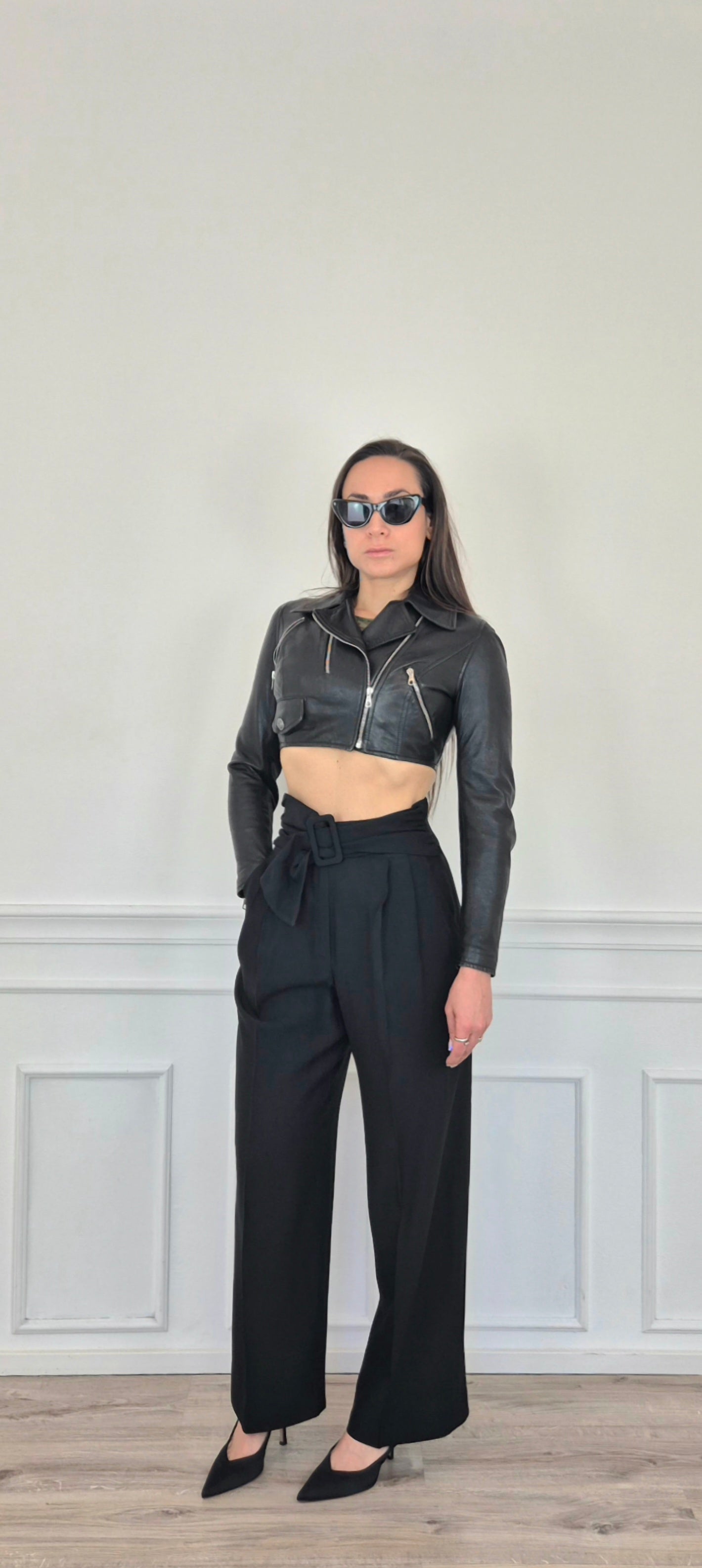 Moschino | Chiodo corto in pelle nera