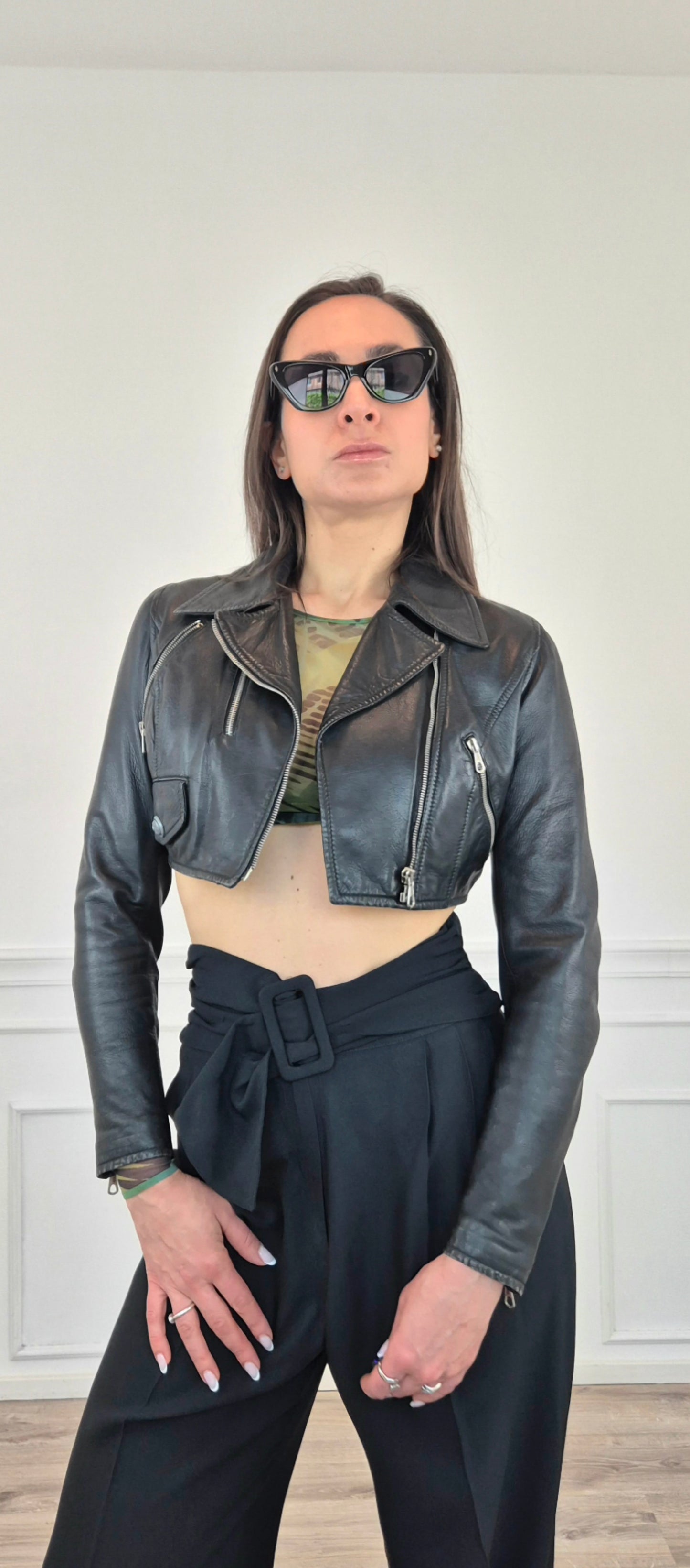 Moschino | Chiodo corto in pelle nera
