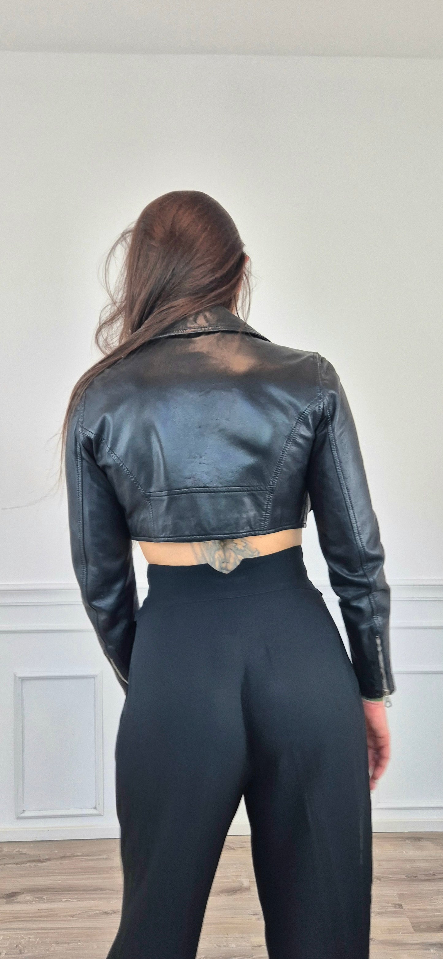 Moschino | Chiodo corto in pelle nera