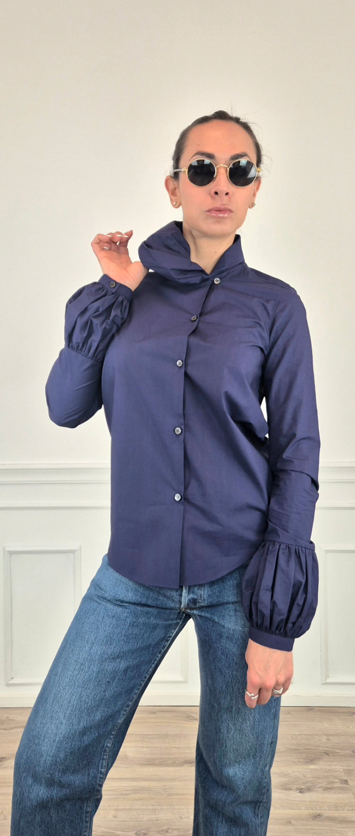 Io Ipse Idem Romeo Gigli | Camicia blu maniche a sbuffo