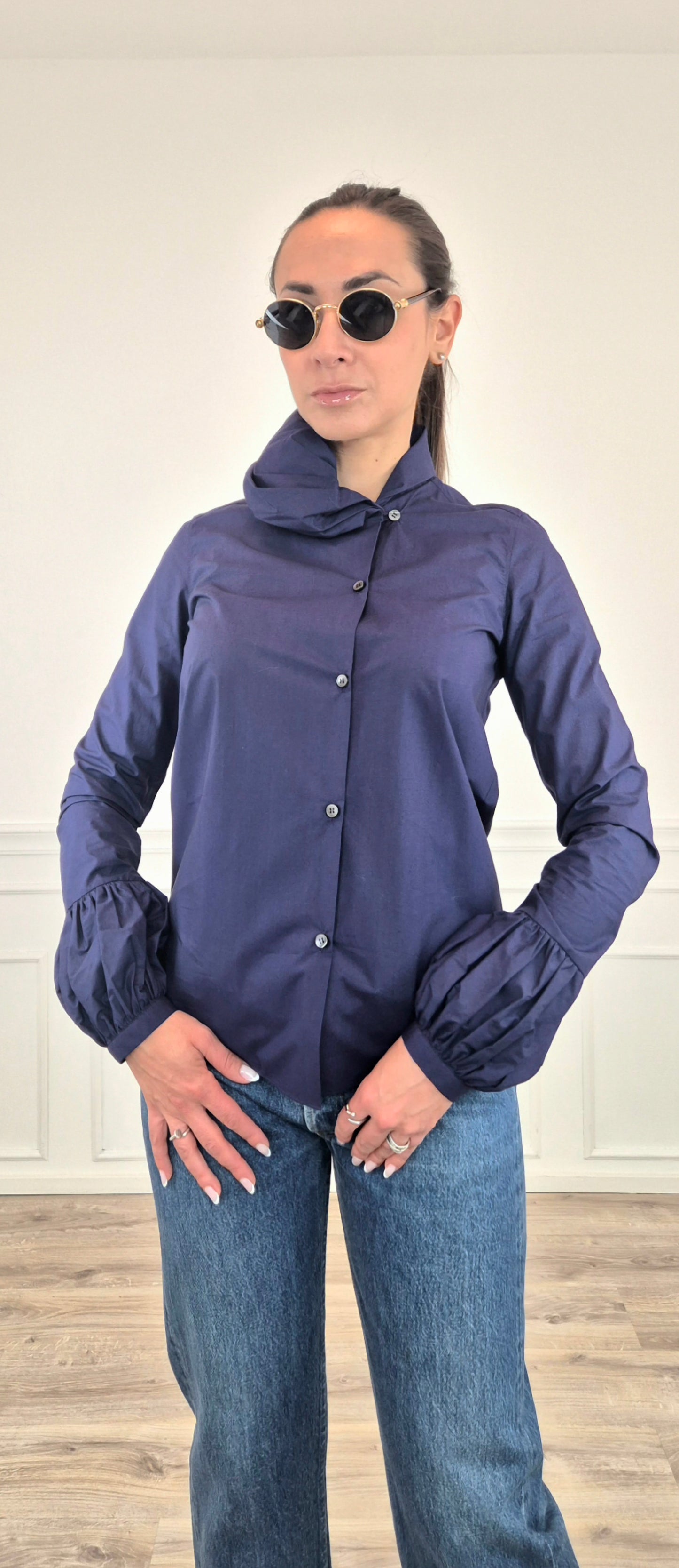 Io Ipse Idem Romeo Gigli | Camicia blu maniche a sbuffo