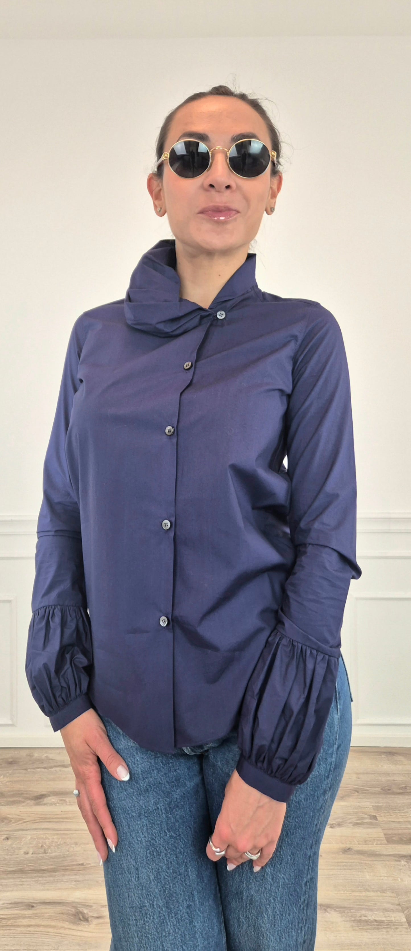 Io Ipse Idem Romeo Gigli | Camicia blu maniche a sbuffo