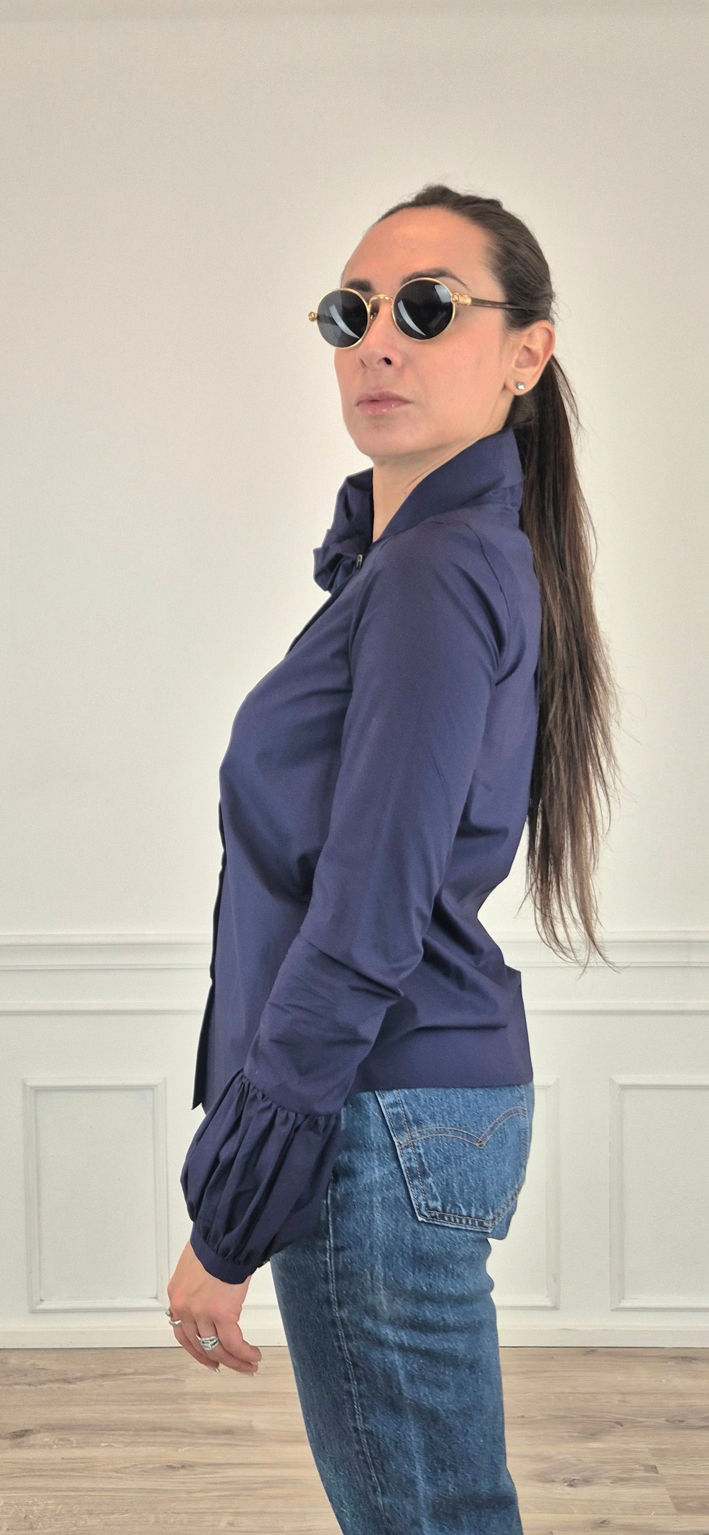 Io Ipse Idem Romeo Gigli | Camicia blu maniche a sbuffo