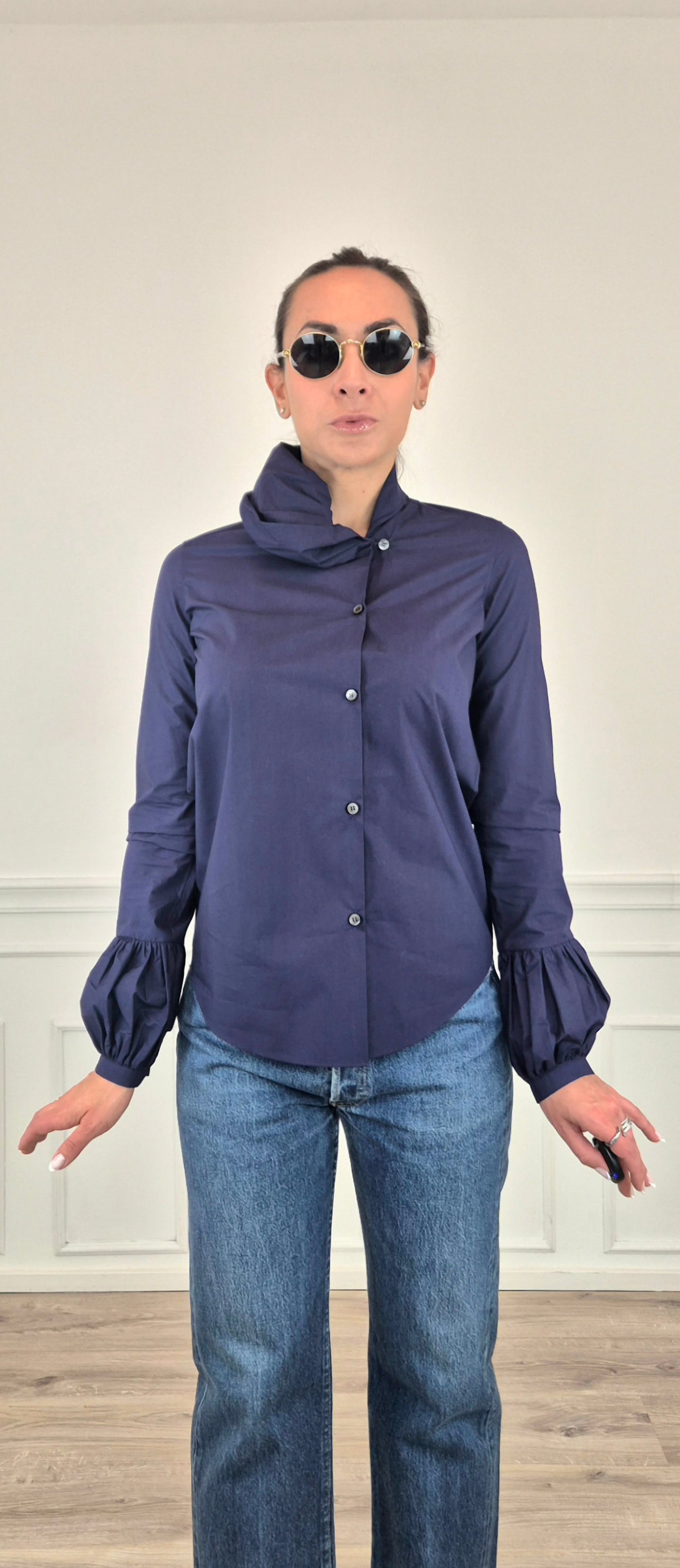 Io Ipse Idem Romeo Gigli | Camicia blu maniche a sbuffo