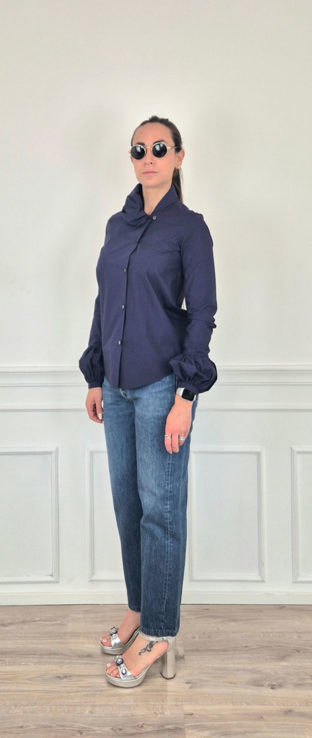 Io Ipse Idem Romeo Gigli | Camicia blu maniche a sbuffo