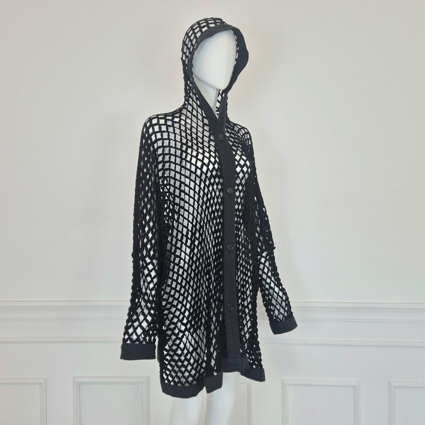 Romeo Gigli | Cardigan con cappuccio rete nera